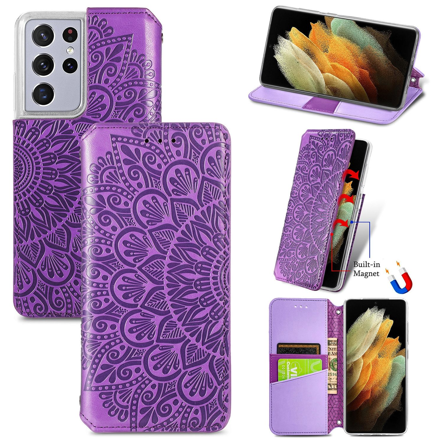 KÖNIG DESIGN Book Case, Galaxy Ultra, S21 Samsung, Violett Bookcover