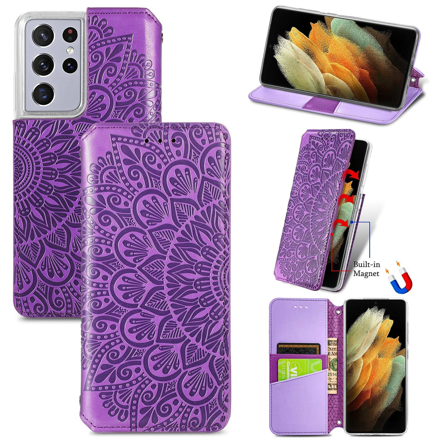 KÖNIG DESIGN Book Ultra, Galaxy Samsung, S21 Bookcover, Case, Violett