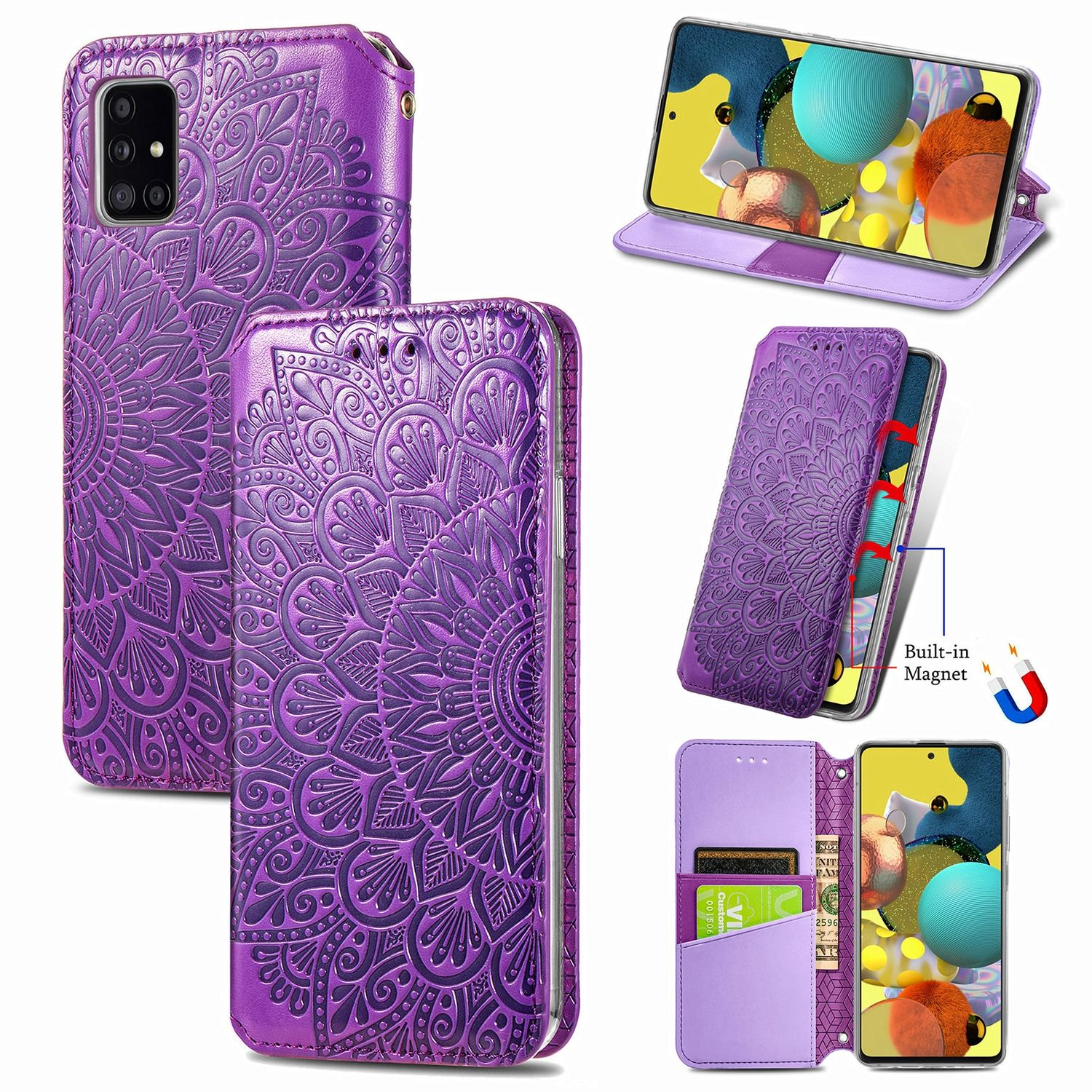 Case, Galaxy A51, DESIGN Samsung, KÖNIG Violett Book Bookcover,