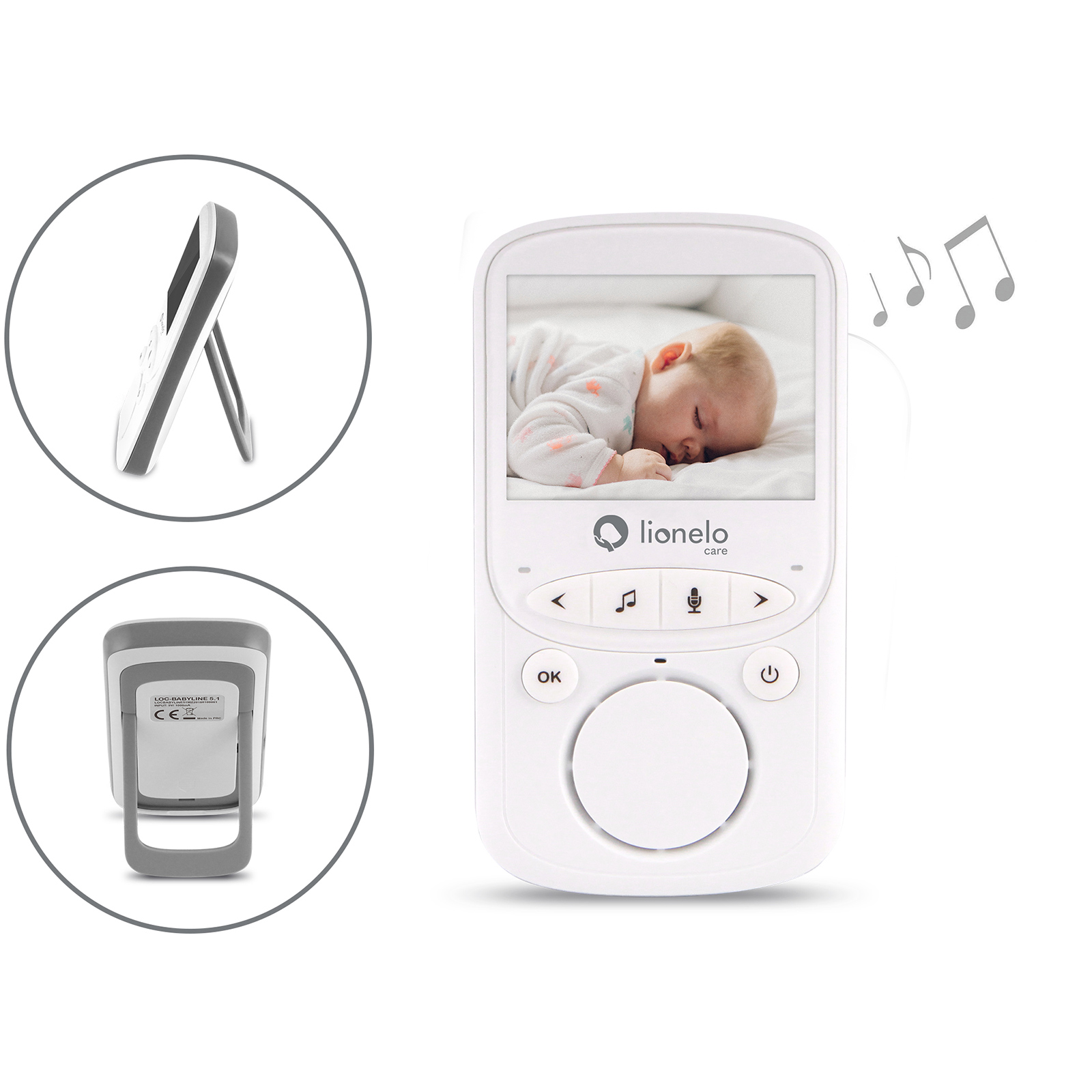Babyphone mit schlafendem Baby auf dem Bildschirm und einer zweiten Ansicht des Monitors.