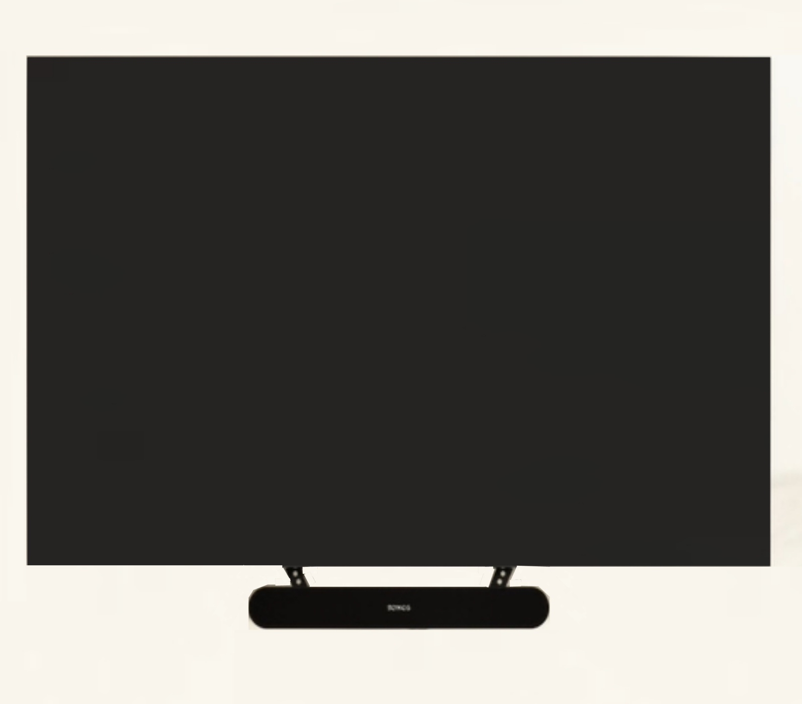 A black television is mounted on a white wall. A black soundbar is below the TV.