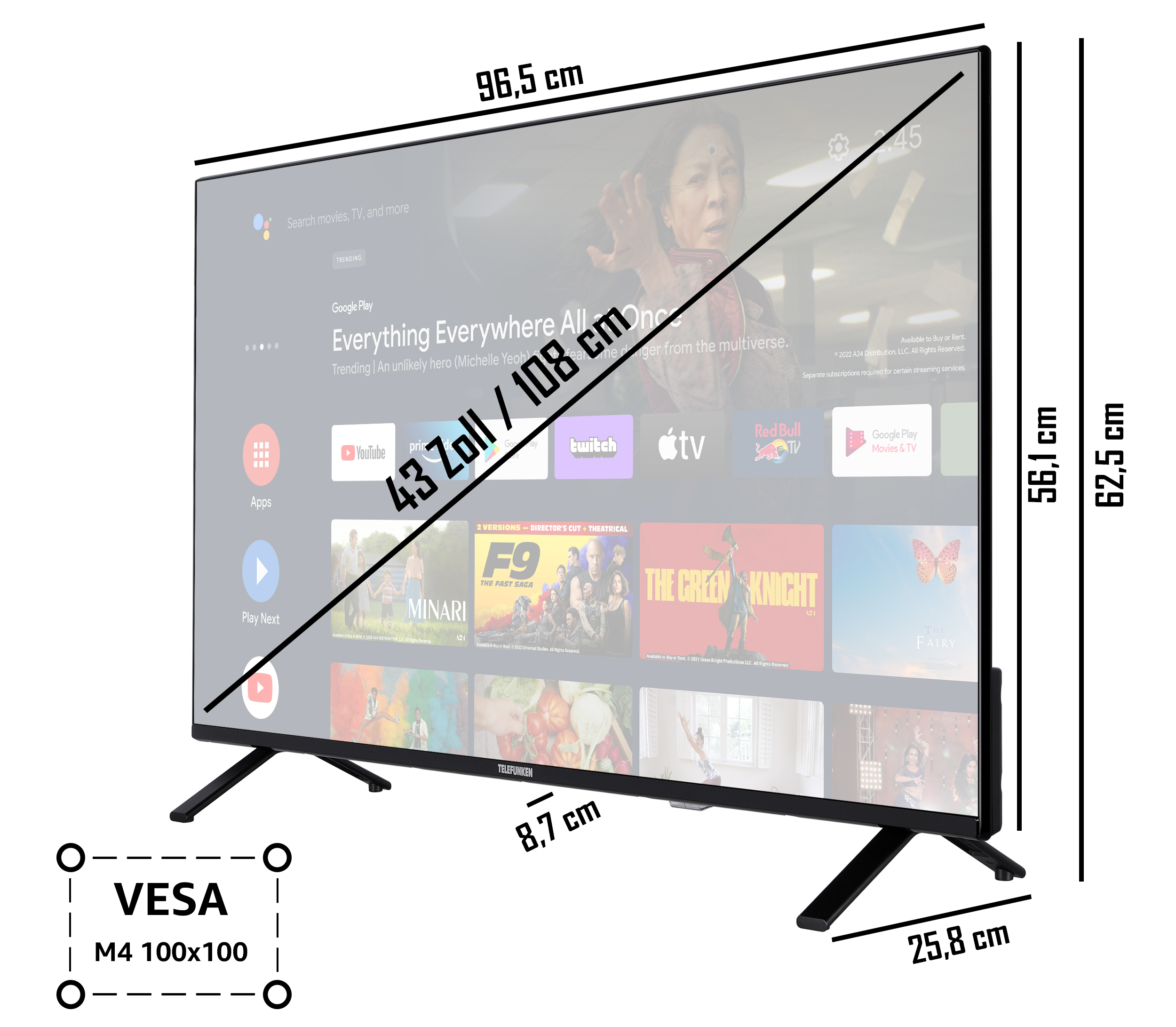 UHD LED (Flat, TELEFUNKEN TV 4K, 108 Zoll / XU43AN751S SMART cm, 43 TV)