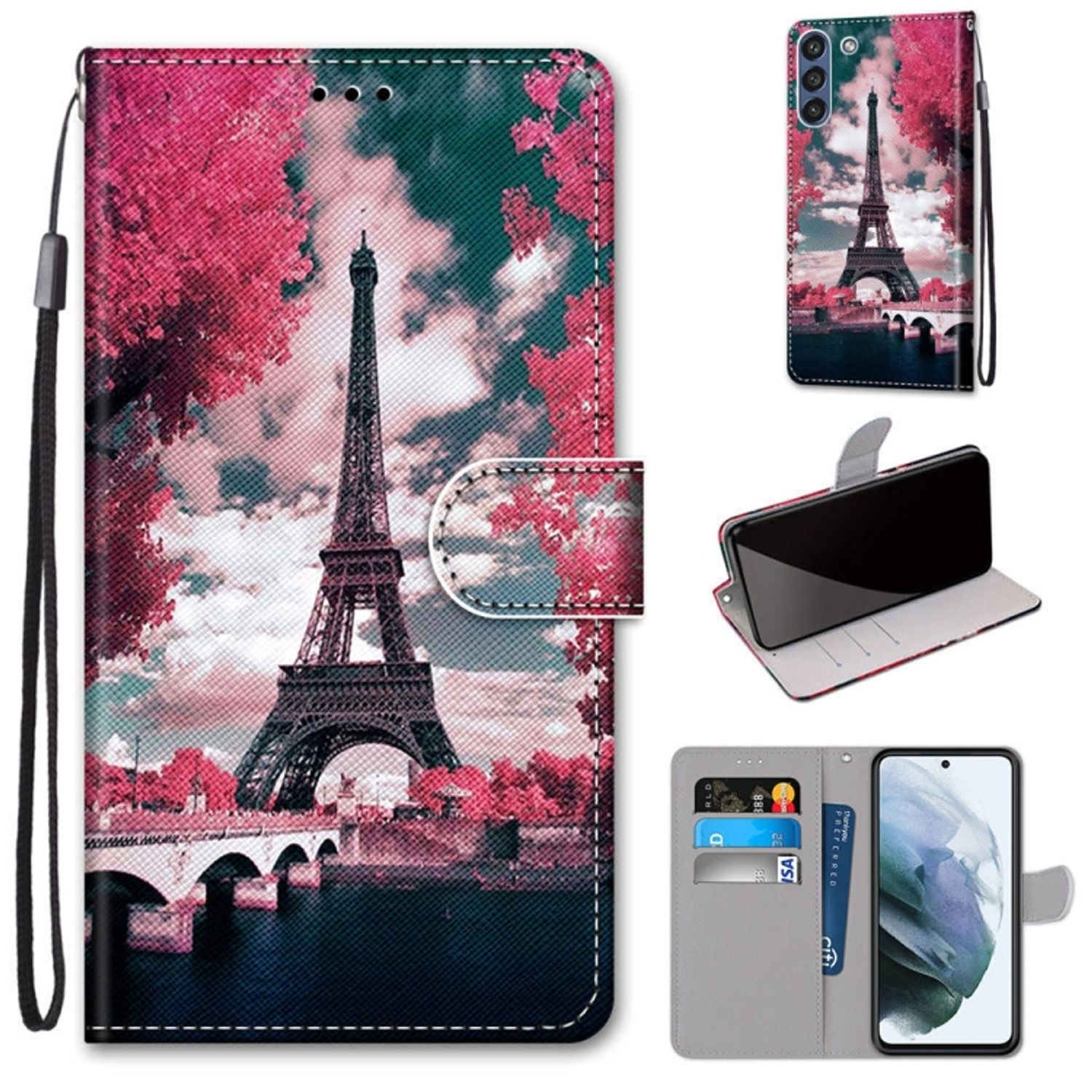 Samsung, Blume Rosa Bookcover, Bridge S21 KÖNIG Case, DESIGN Book Tower FE, Galaxy