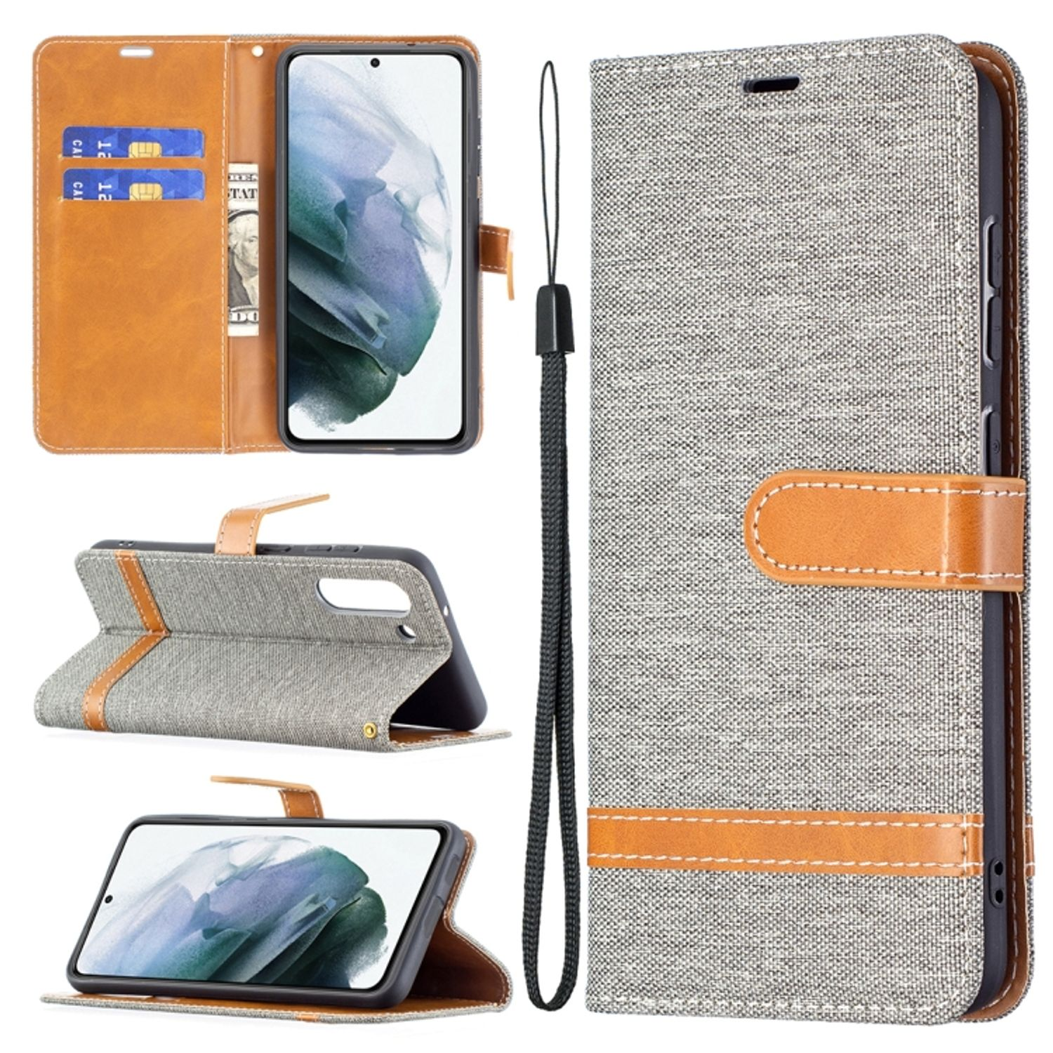 Book Samsung, DESIGN Case, Galaxy KÖNIG FE, Bookcover, S21 Grau