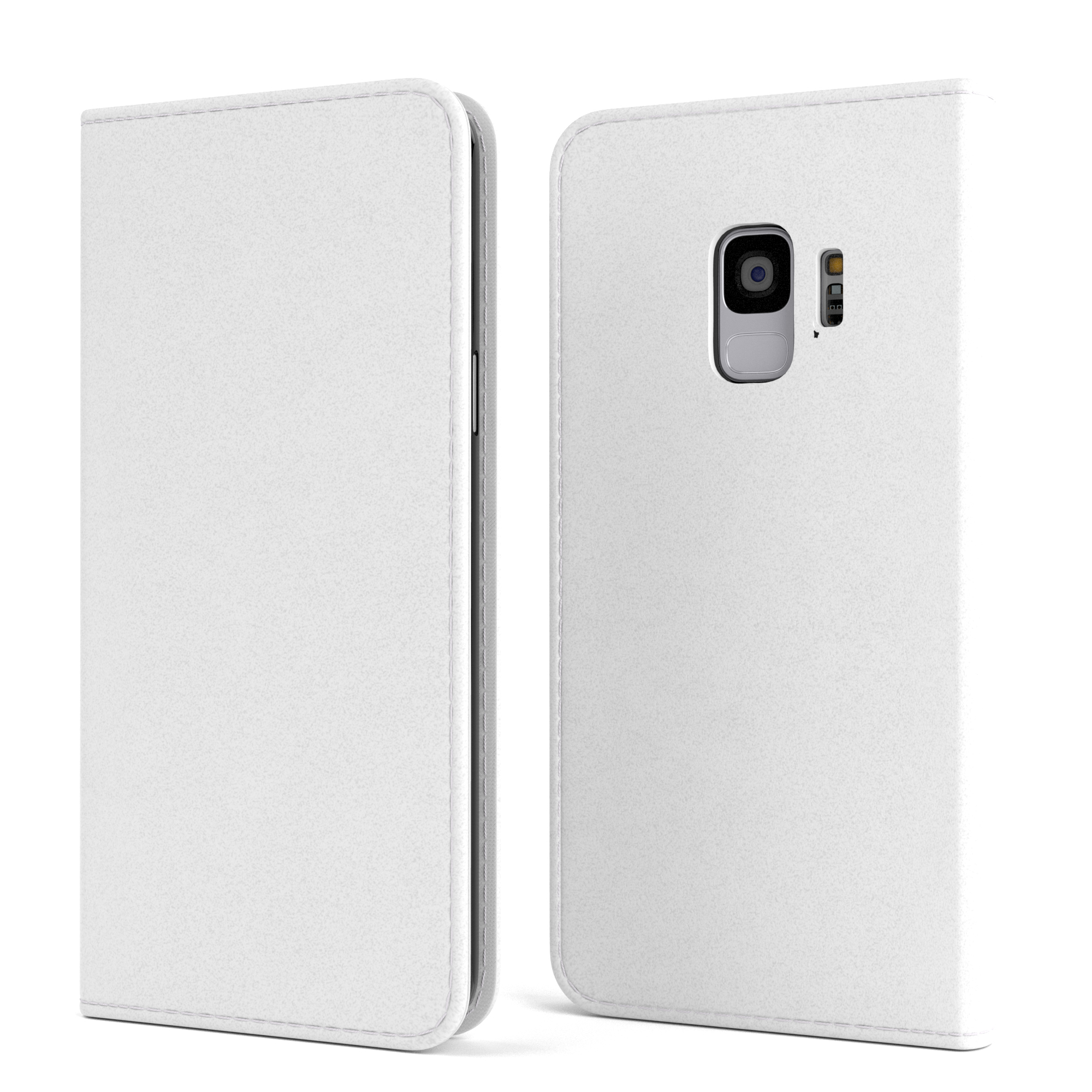 Weißes, geschlossenes Handy-Case, zweiteilig. Links leer, rechts mit Kameraöffnung.