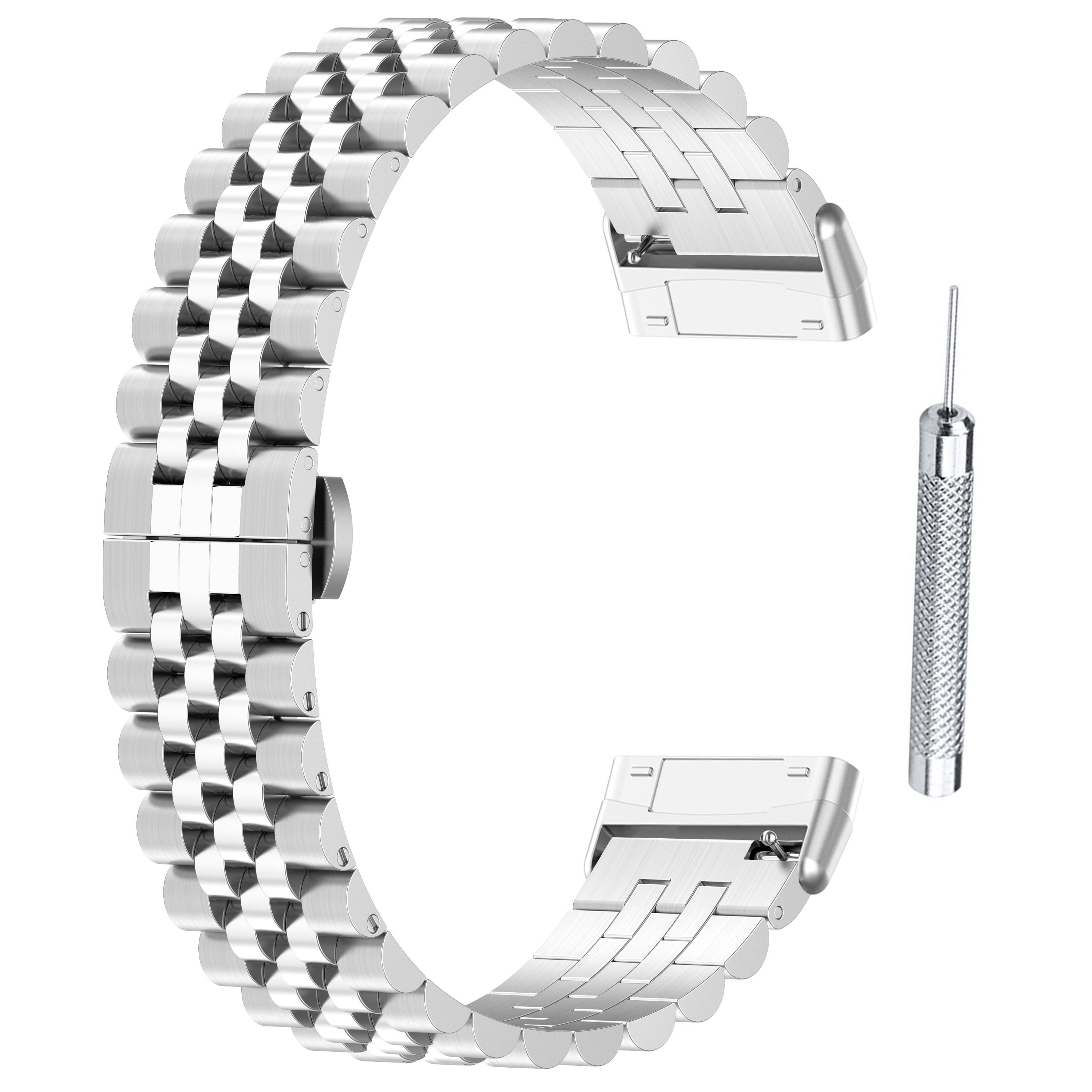Ersatzarmband, Fitbit, Edelstahl, Versa / 5, 3 4 INF Armband Silber /