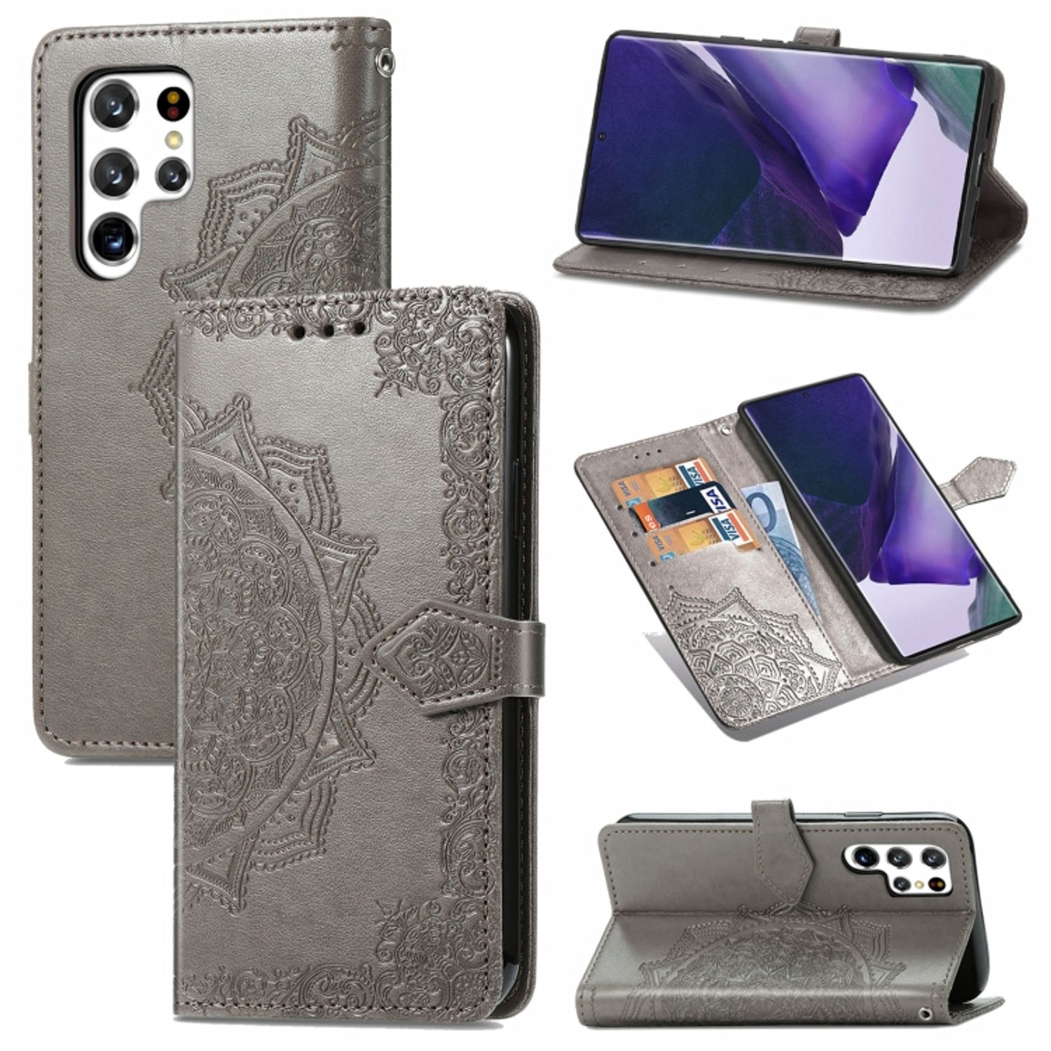 KÖNIG DESIGN Book Case, Galaxy S22 Ultra Grau Bookcover, 5G, Samsung