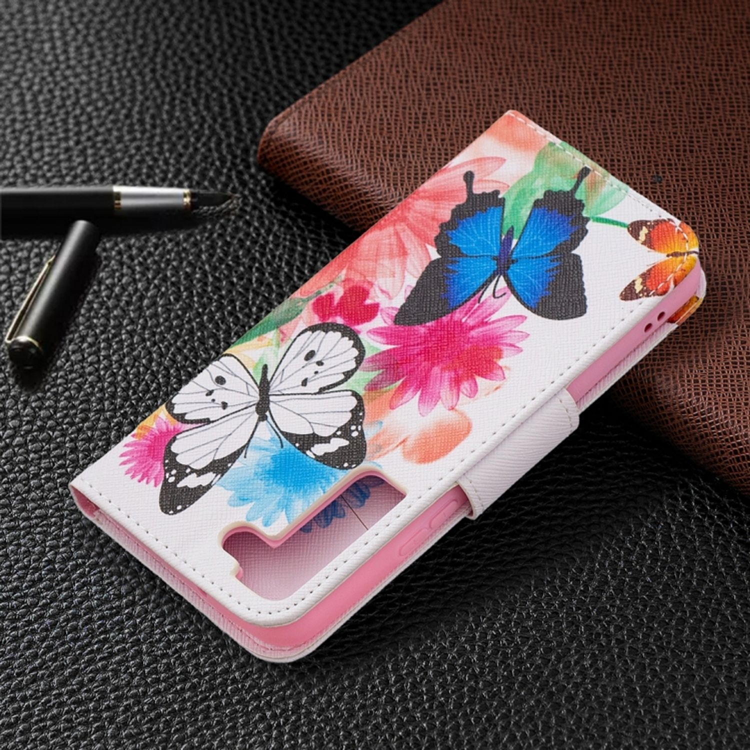 Samsung, Schmetterlinge Book Case, Bookcover, KÖNIG 5G, DESIGN S22 Galaxy