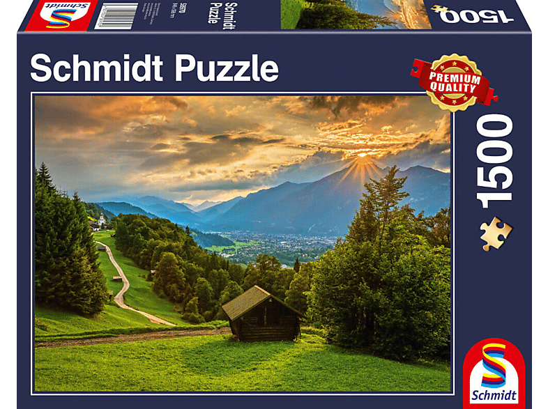 Puzzle Bergdorf SCHMIDT SPIELE Sonnenuntergang dem über