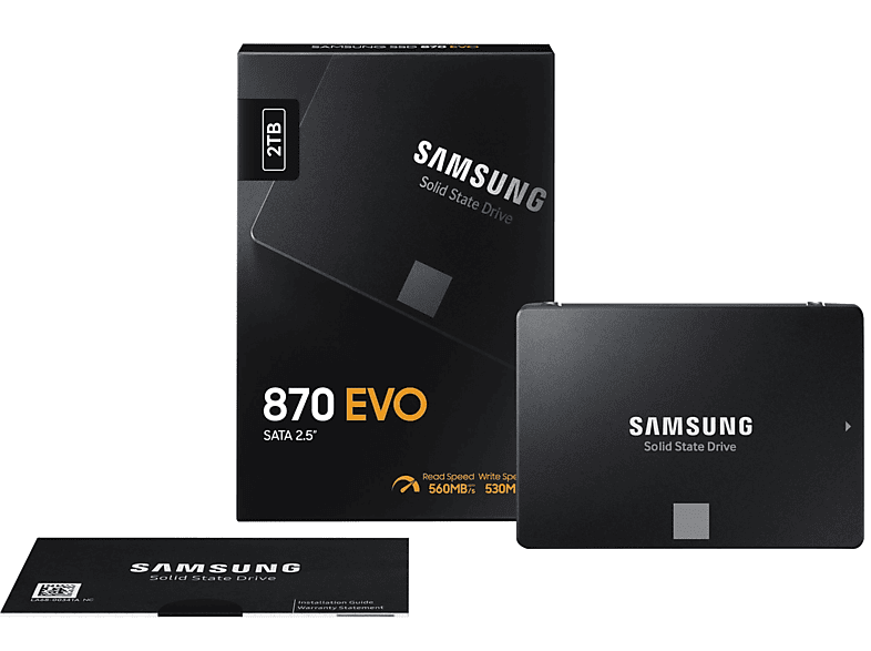 SAMSUNG 870 EVO 2 TB, SSD SATA 6 GB/s, 2.5 Zoll (MZ-77E2T0B/EU), 2 TB, SSD, intern