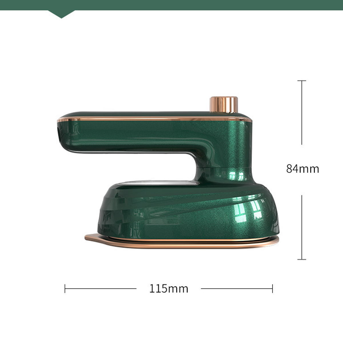 Plancha verde y dorada con dimensiones etiquetadas en milímetros.