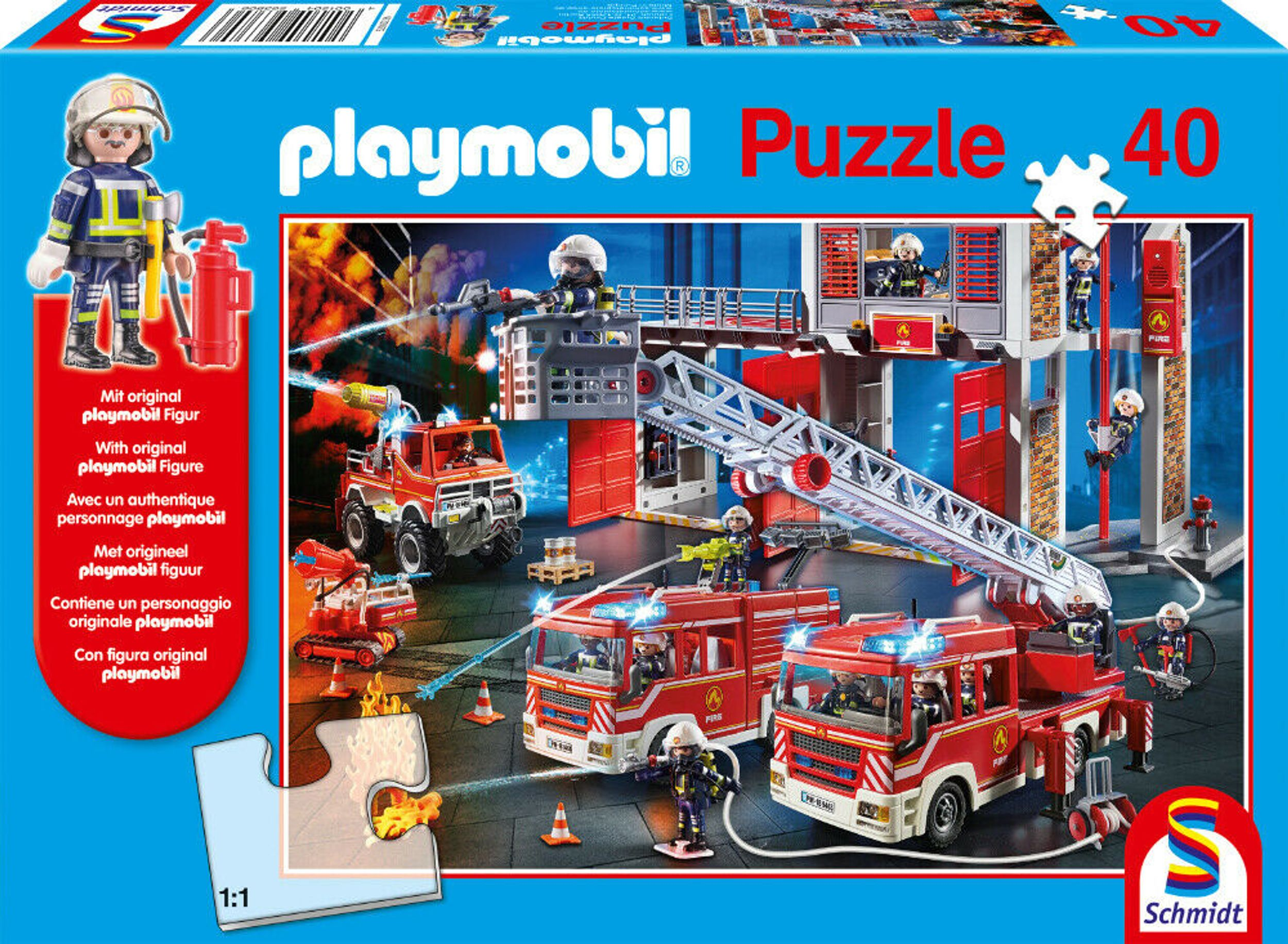 SPIELE SCHMIDT Figur Feuwehr Puzzle Playmobil +