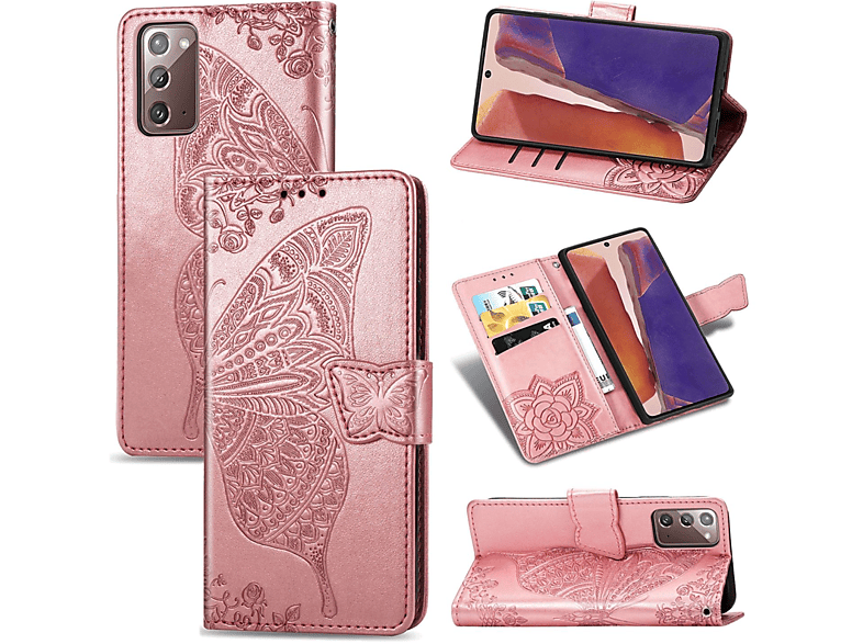 KÖNIG DESIGN Bookcover, Galaxy 20, Note Case, Book Rosa Samsung