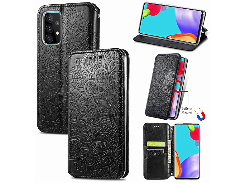 KÖNIG DESIGN Book Case, Bookcover, Samsung, Galaxy A52 4G / 5G / A52s, Schwarz