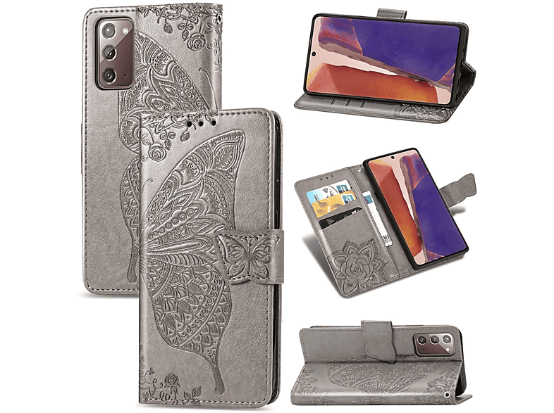 KÖNIG DESIGN Book Case, Bookcover, Samsung, Galaxy Note 20, Grau