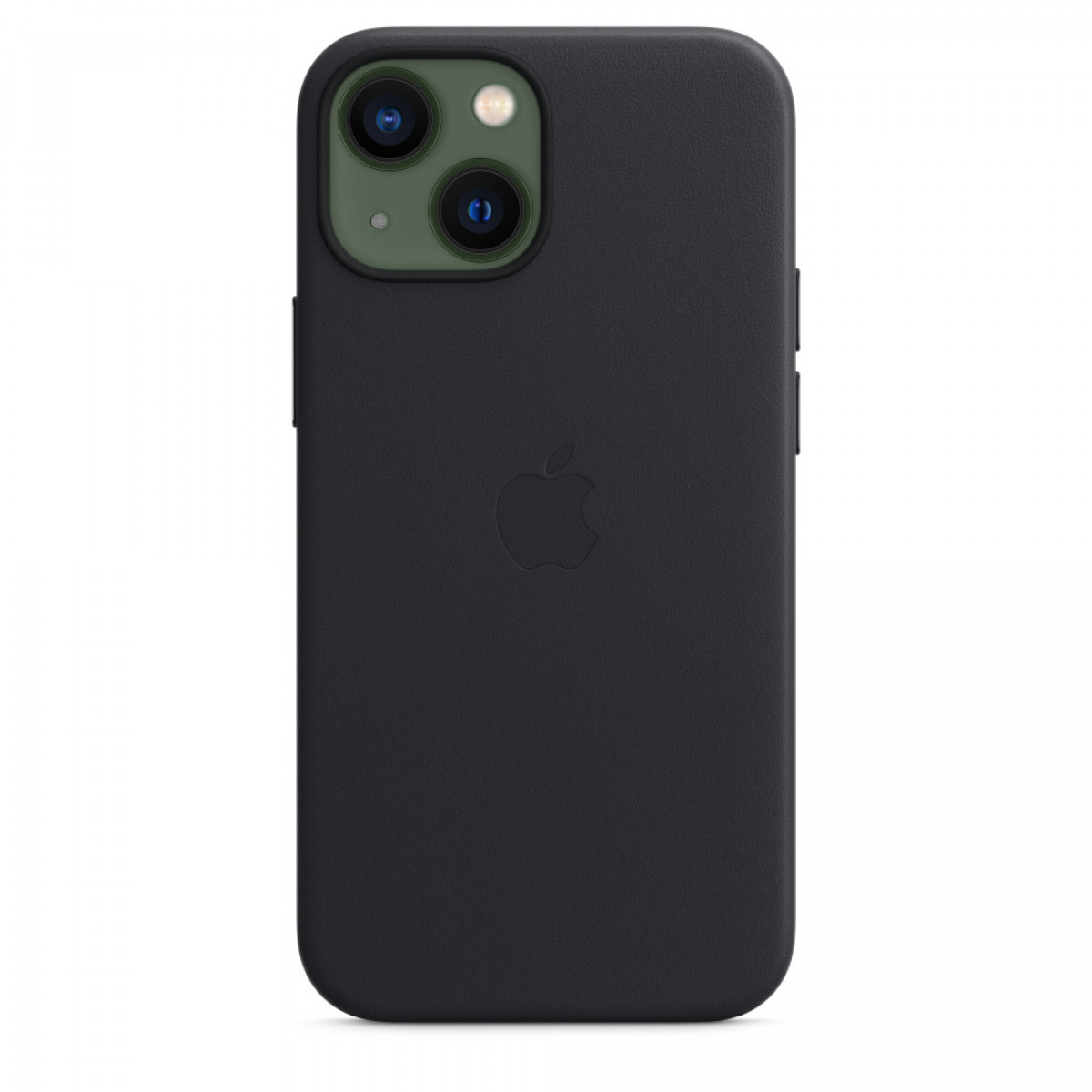 A black iPhone with two cameras. The Apple logo is in the center.