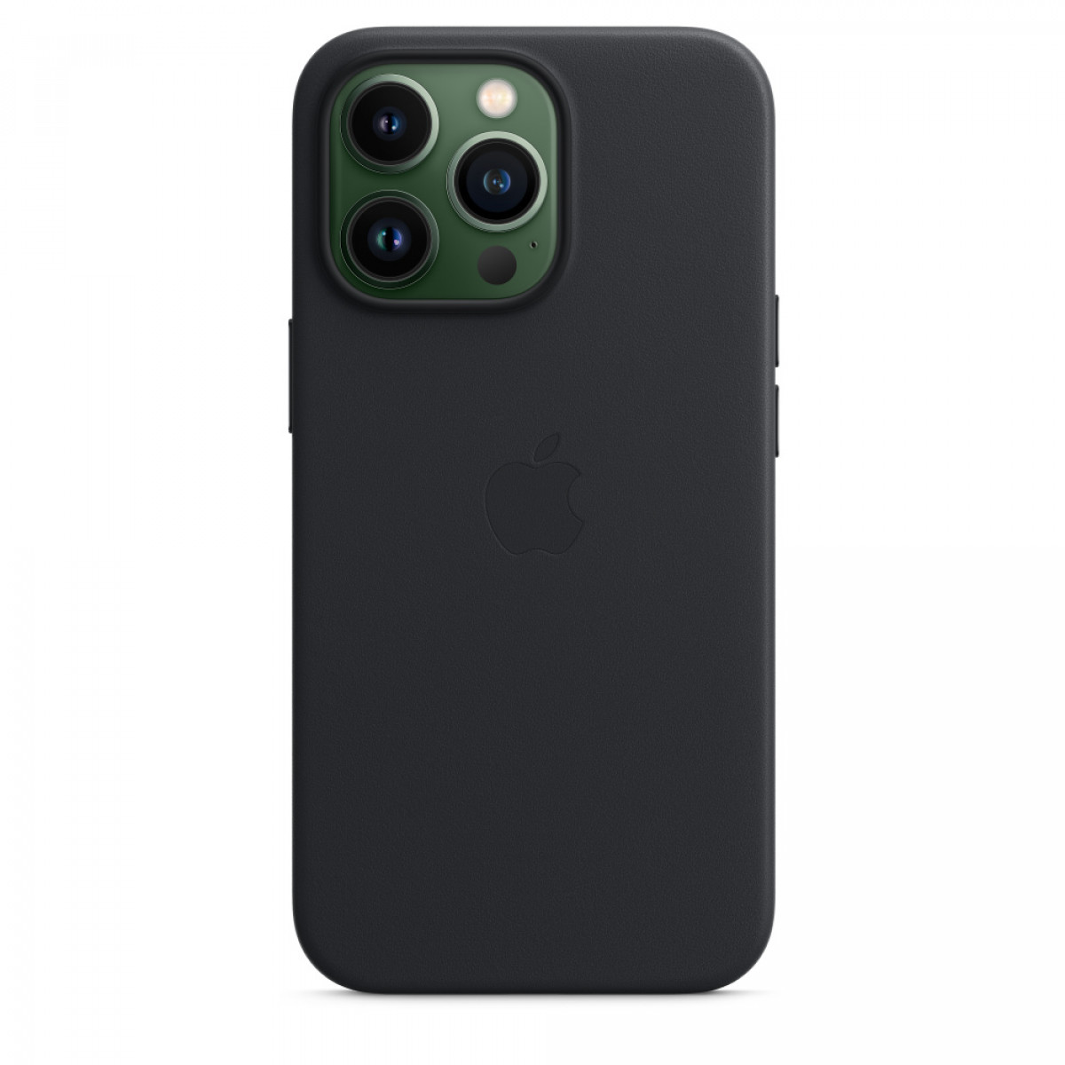 Czarny futerał na iPhone'a z potrójnym obiektywem i logo Apple na białym tle.