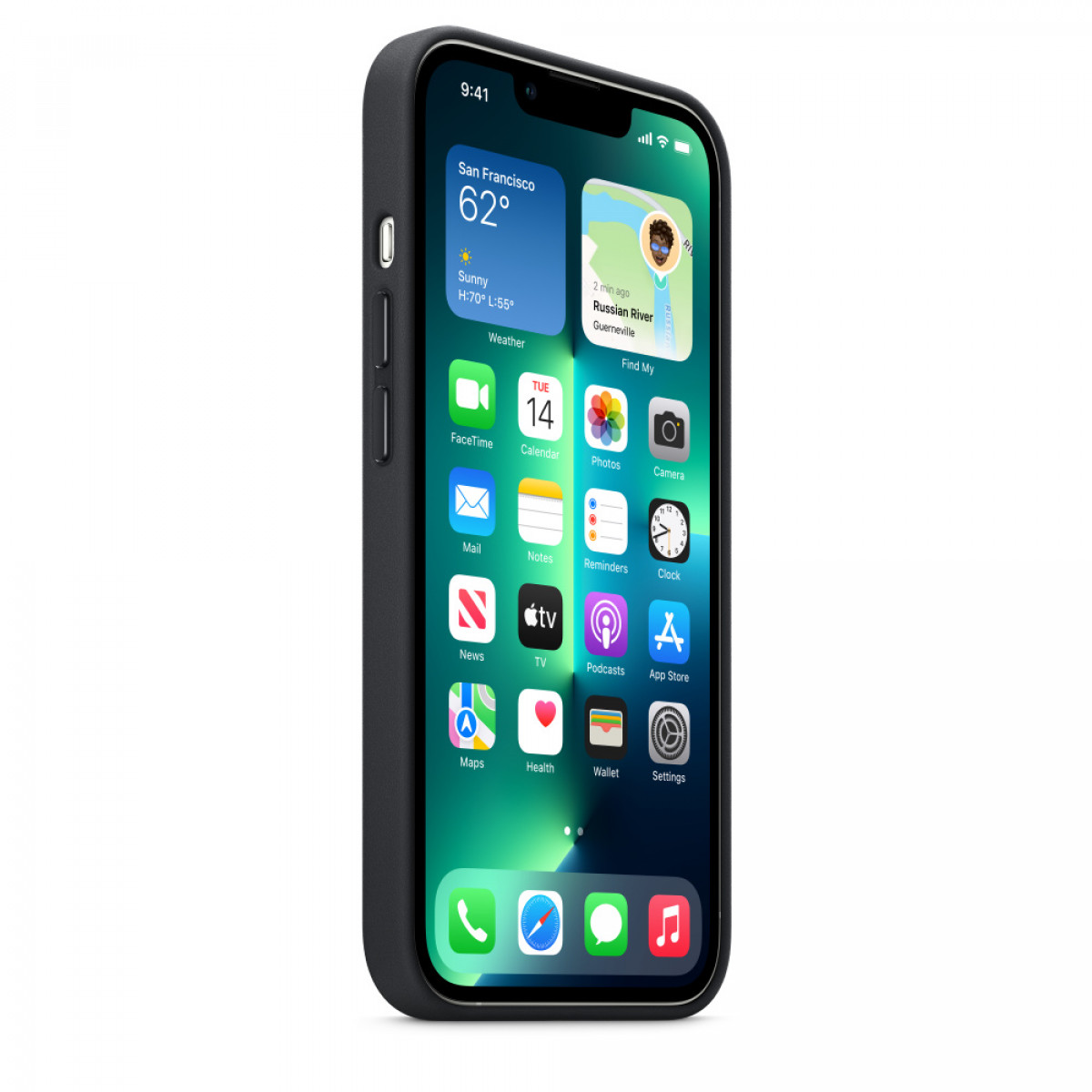 Ein iPhone in einer lila Hülle mit roter Kamerahöcker wird gezeigt.