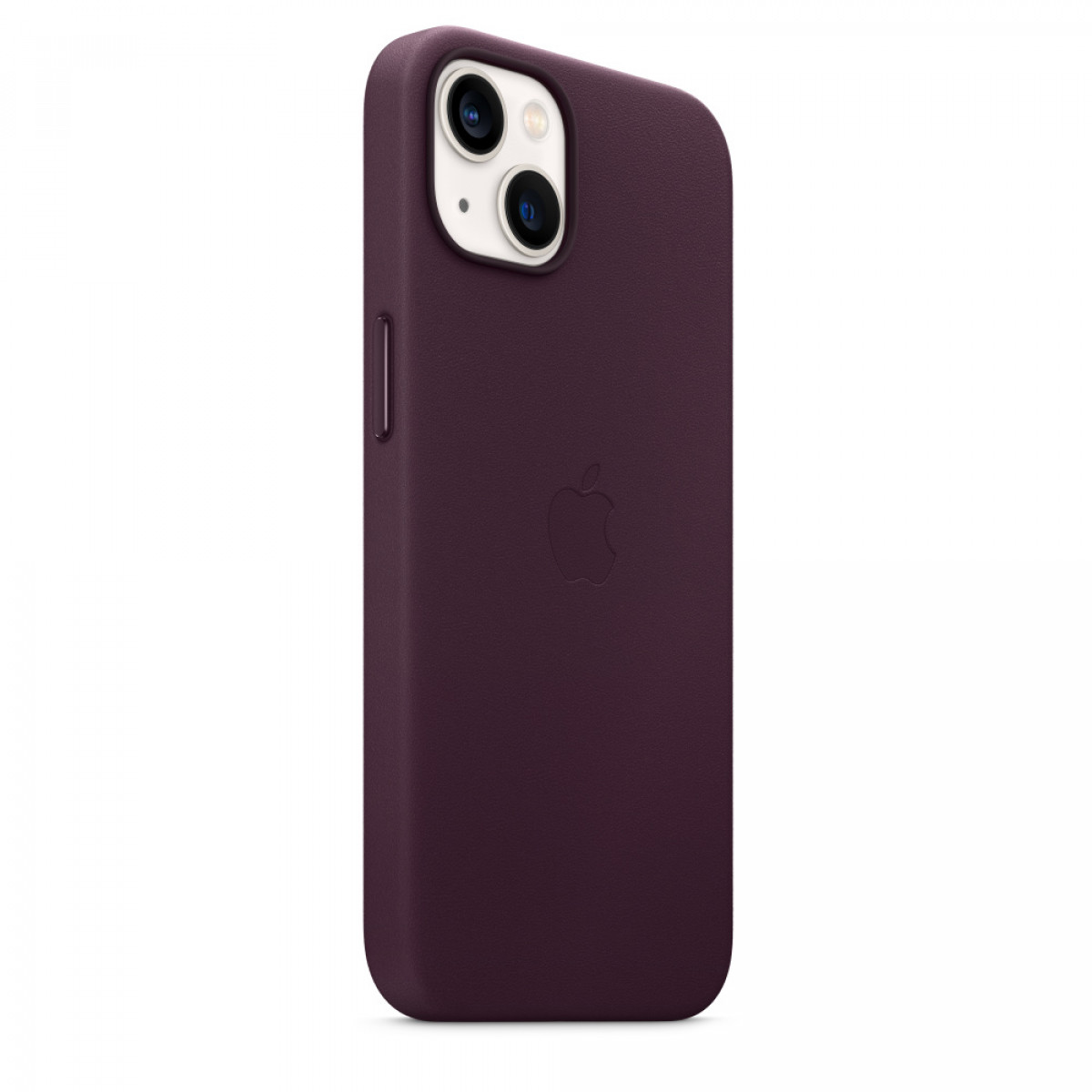Eine lila iPhone-Hülle mit Kameraausschnitt und Apple-Logo, von hinten gesehen.
