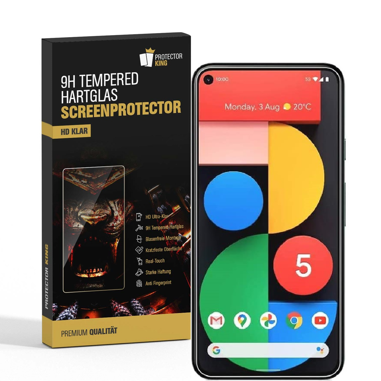 PROTECTORKING 2x Echtes Tempered 9H Google Pixel 5A) Hartglas Schutzglas KLAR Displayschutzfolie(für