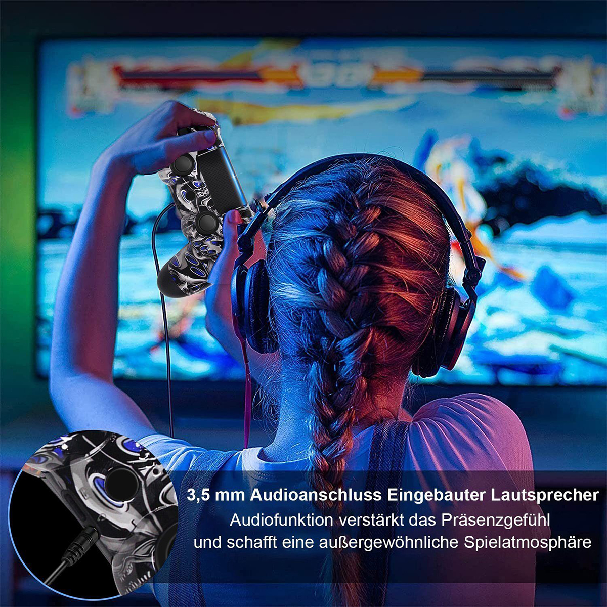 KINSI Gamepad, Bluetooth Controller, Blau-Todesgeist PS4, Gamepad, Wireless für Controller