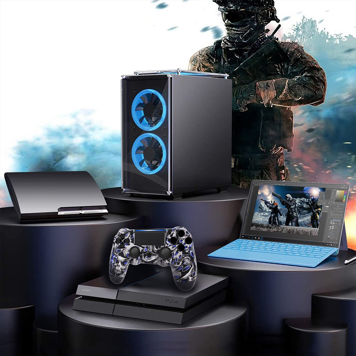 PS4, Controller, Gamepad, Blau-Todesgeist Gamepad, KINSI für Controller Bluetooth Wireless