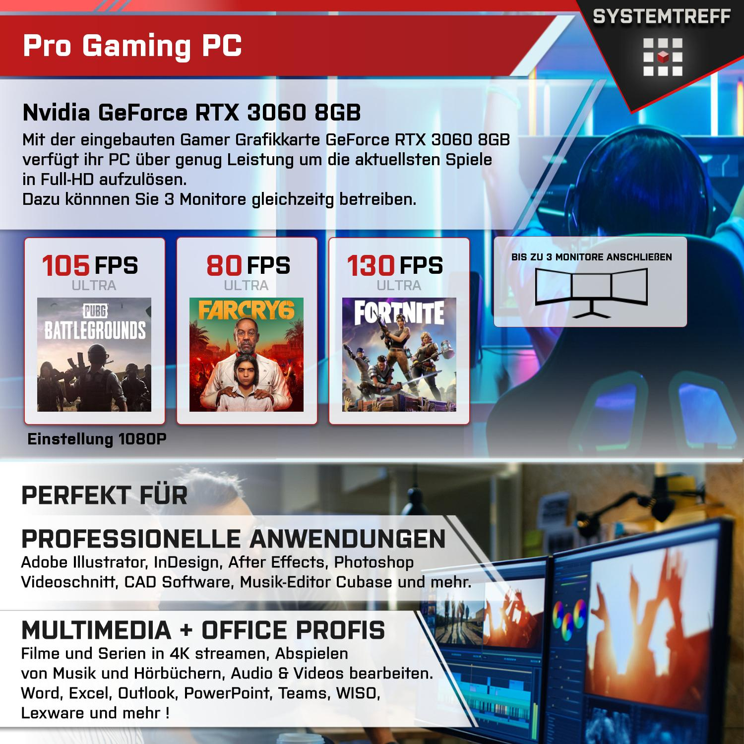 SYSTEMTREFF Gaming Komplett GDDR6, GB GeForce 5 5500 GB 3060 GB 1000 AMD PC 16 Prozessor, Komplett Nvidia mit 8 mSSD, RTX RAM, 5500, Ryzen 8GB