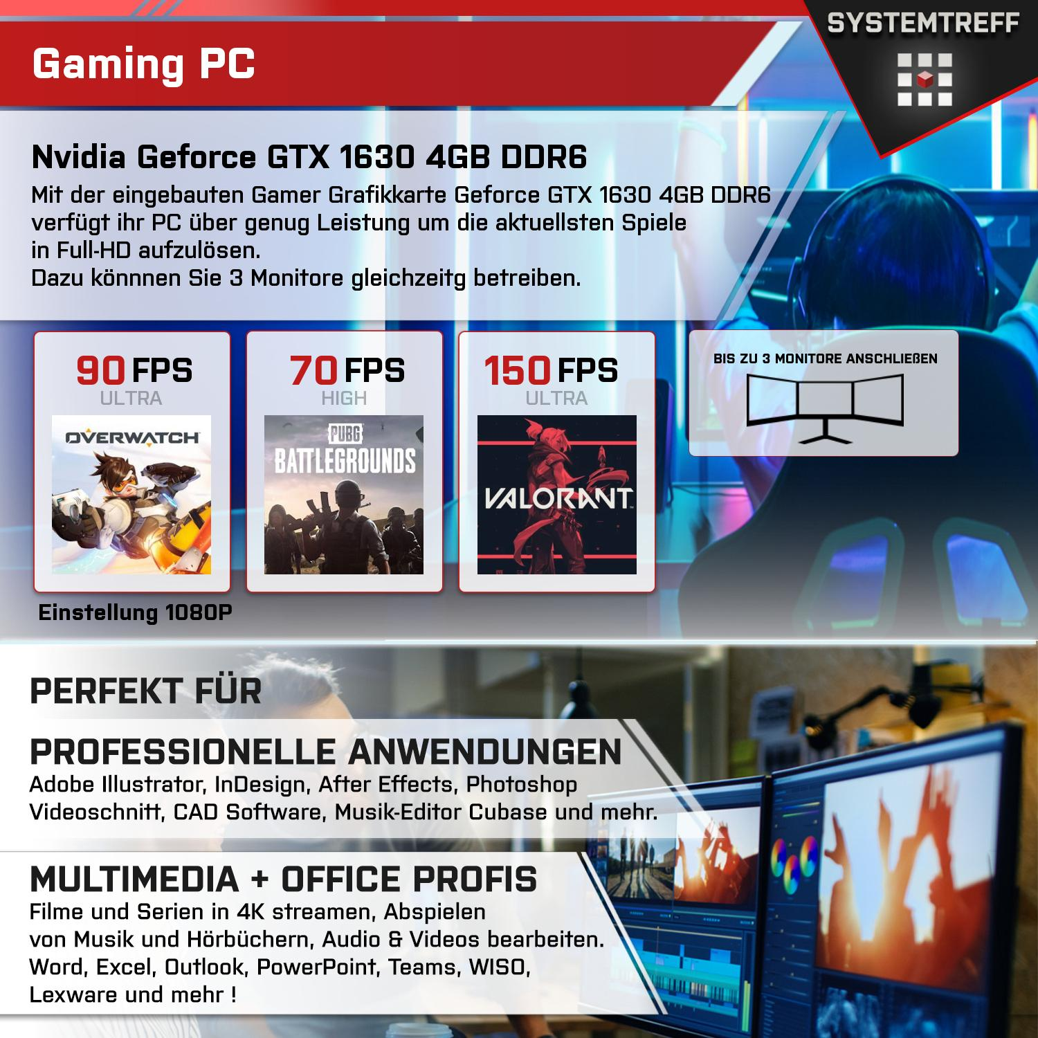 SYSTEMTREFF Gaming Komplett PC mit Prozessor, GTX Core mSSD, i5-11400F, i5-11400F Nvidia GB Komplett Geforce 16 GB Intel GB 512 4 4GB, RAM, 1630
