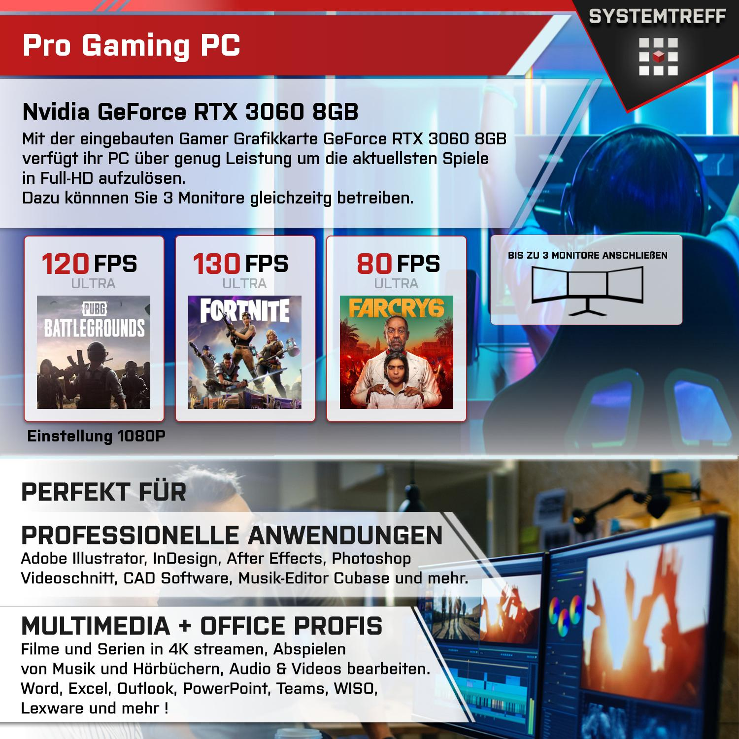 SYSTEMTREFF Gaming 7600 Prozessor, Nvidia 8 GB RTX PC 8GB GB Komplett 512 GDDR6, GeForce mSSD, Komplett 5 Ryzen 3060 mit 7600, GB AMD 16 RAM