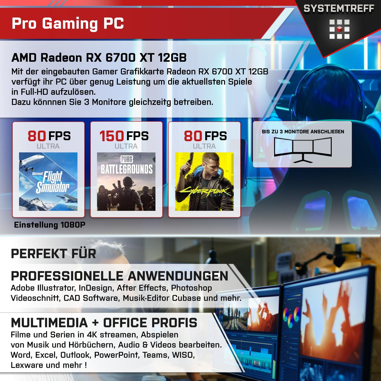 SYSTEMTREFF Gaming Komplett Komplett 7 GB RX mit XT mSSD, AMD 32 PC 7700, Ryzen 12 Radeon 7700 12GB AMD 1000 GB 6700 GDDR6, Prozessor, GB RAM