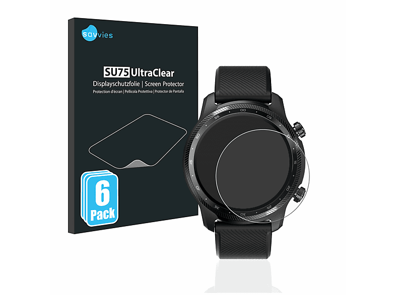 SAVVIES 6x klare Schutzfolie(für Mobvoi Ticwatch Pro 3 Ultra GPS) | Smartwatch Schutzfolien & Gläser