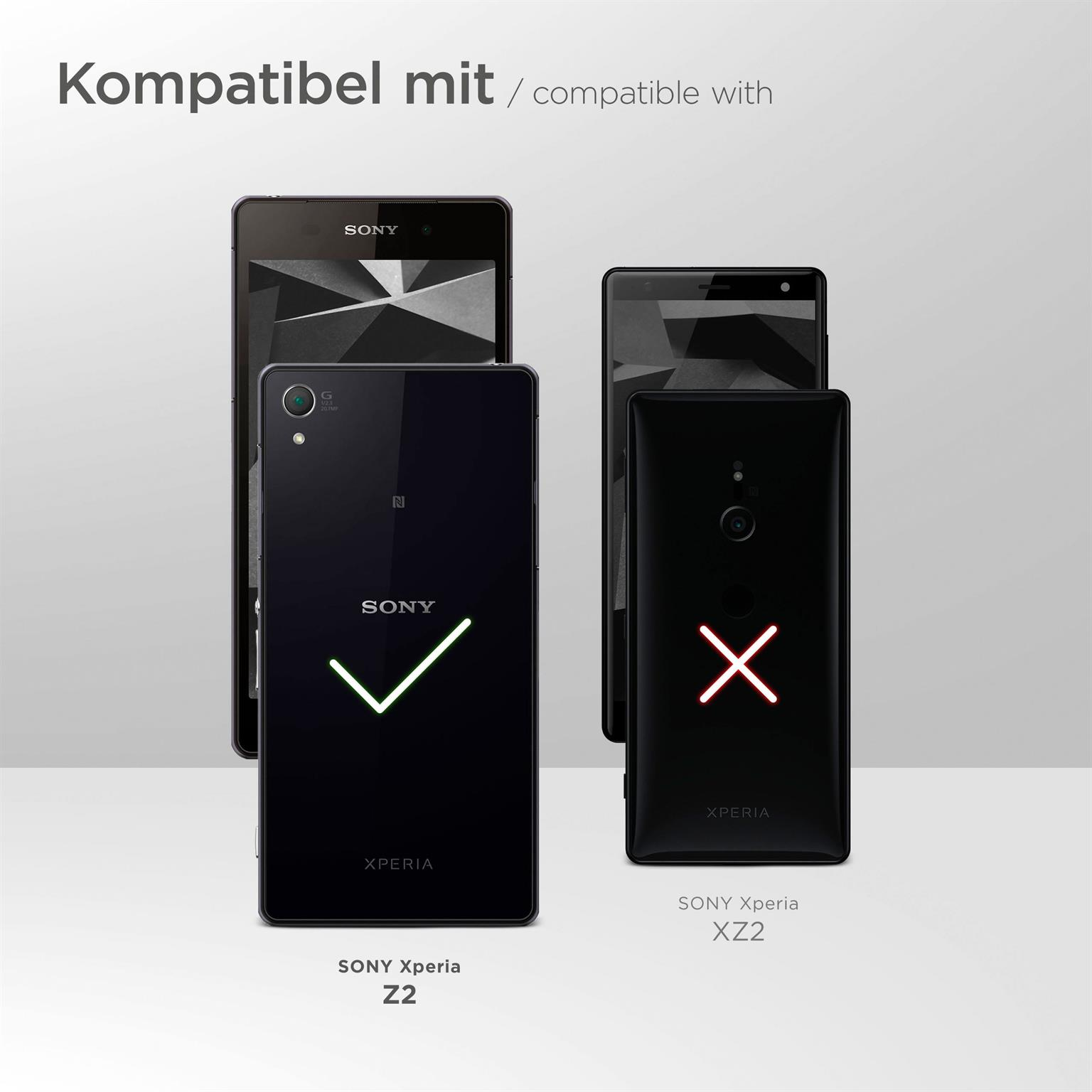Bildvergleich zwischen Sony Xperia Z2 und XZ2. Z2 hat ein Häkchen; XZ2 hat ein X.