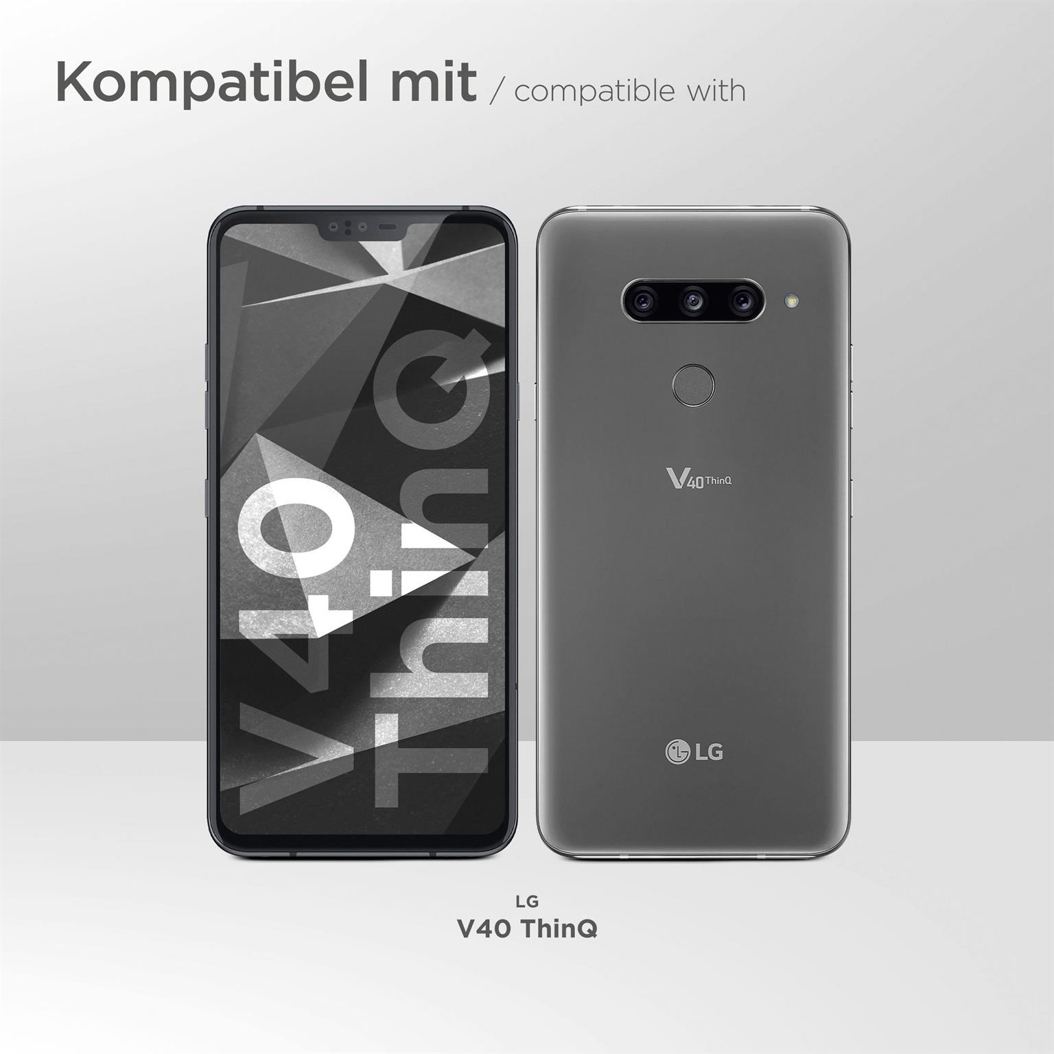 Zwei Telefone nebeneinander mit Text, zeigen Kompatibilität mit LG V40 ThinQ.