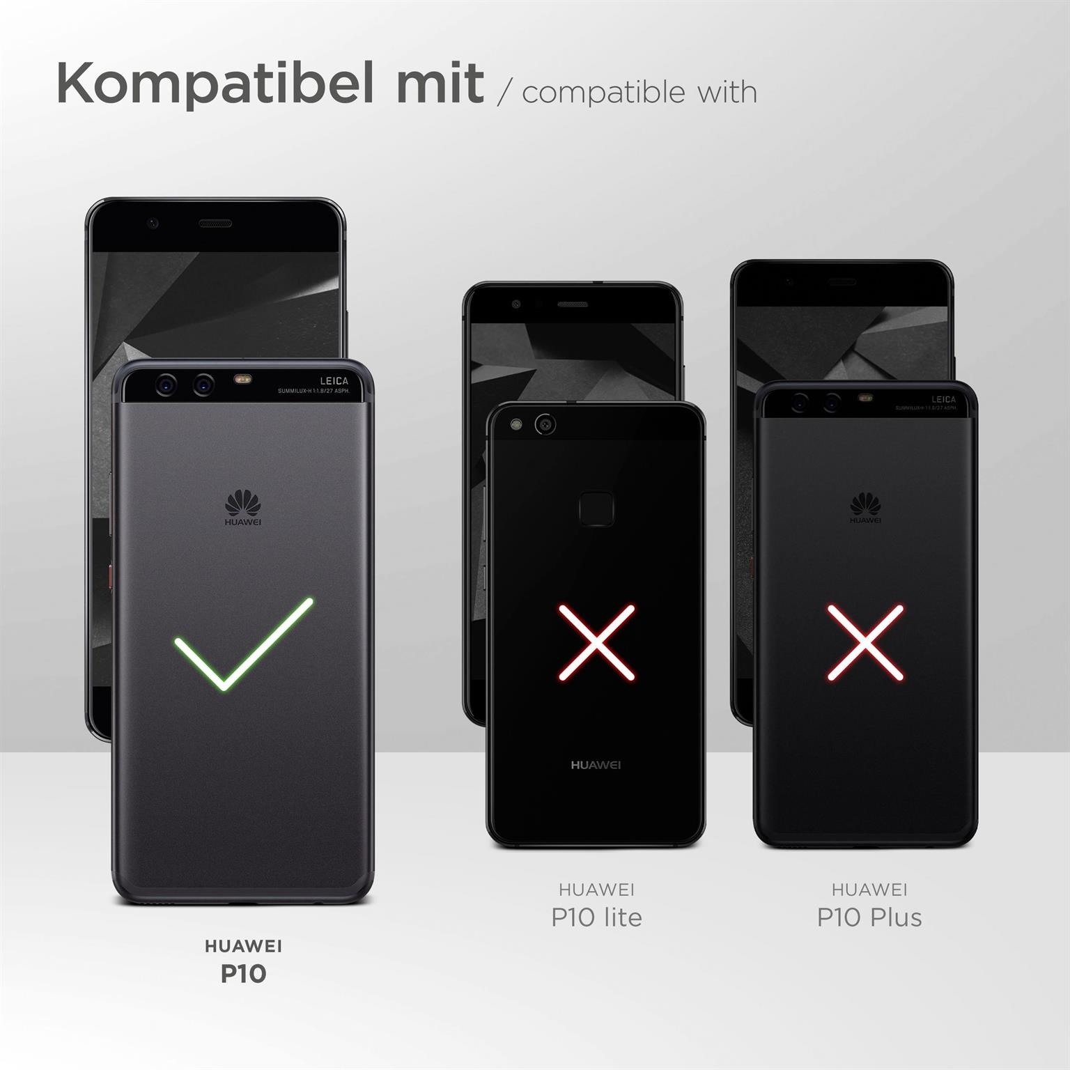 Telefone mit Hüllen, eines als kompatibel gekennzeichnet, zwei als inkompatibel, Text oben.