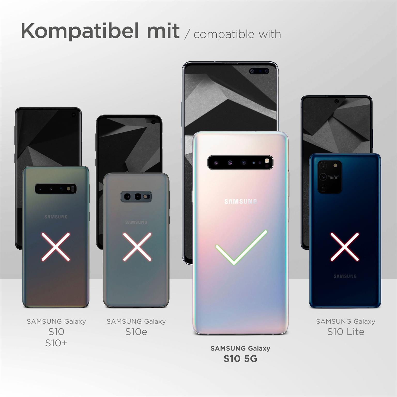 Das Bild zeigt Telefone. Ein Samsung Galaxy S10 5G ist kompatibel. Andere nicht.
