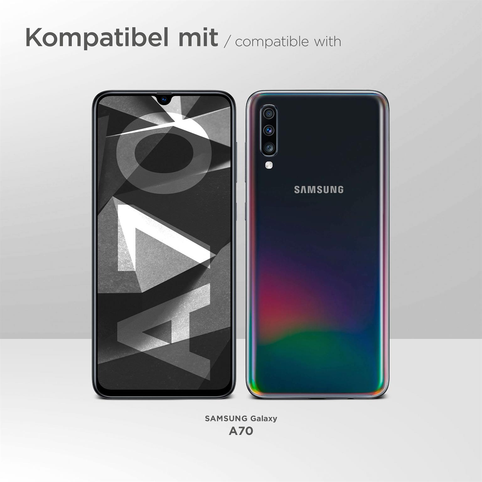 Telefon-Kompatibilitätstabelle. Das Samsung Galaxy A70 ist kompatibel, gekennzeichnet durch ein Häkchen.
