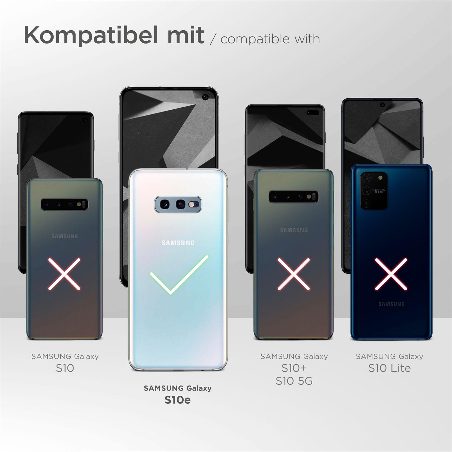 Telefon-Kompatibilitätstabelle. Samsung Galaxy S10e ist kompatibel, gekennzeichnet durch ein Häkchen.