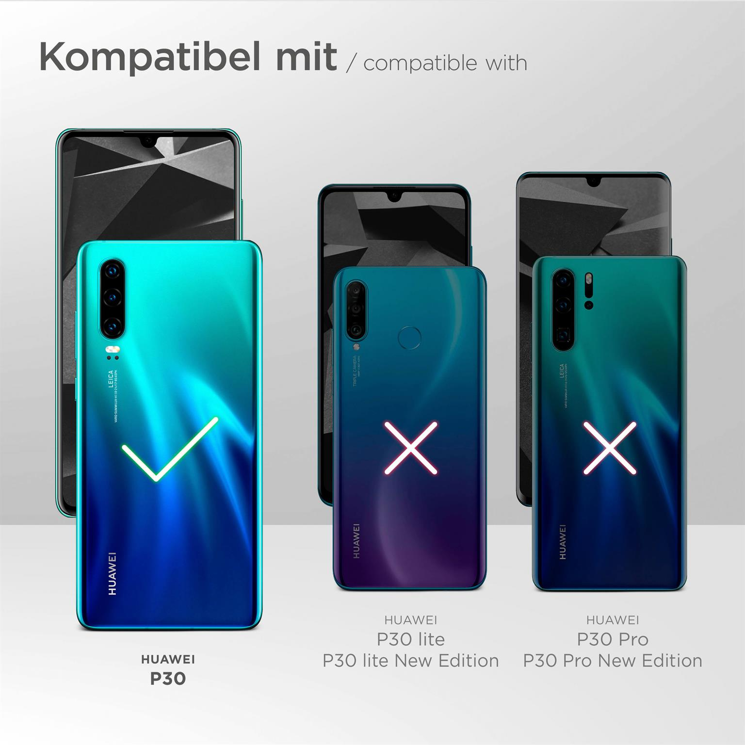 Drei Apple-Telefone: eins mit grünem Haken, zwei mit rotem X, was die Kompatibilität anzeigt.
