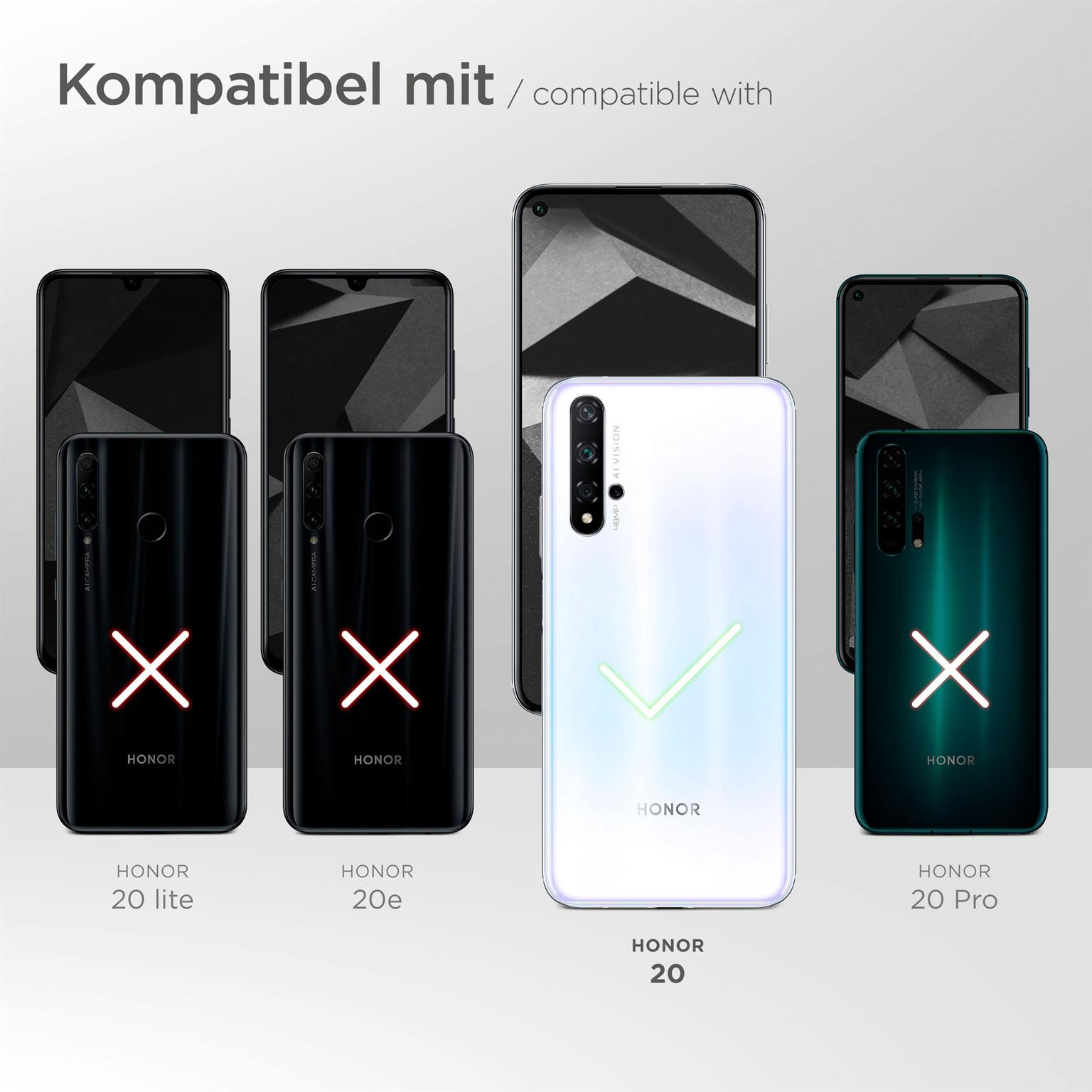 Bild zeigt Smartphones mit schwarzen Hüllen. Eines hat einen grünen Haken, andere rote X's.