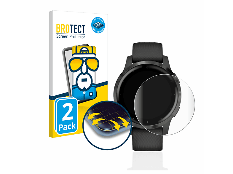 BROTECT 2x Flex Full-Cover 3D Curved Schutzfolie(für Garmin vivoactive 4 (45 mm)) | Smartwatch Schutzfolien & Gläser