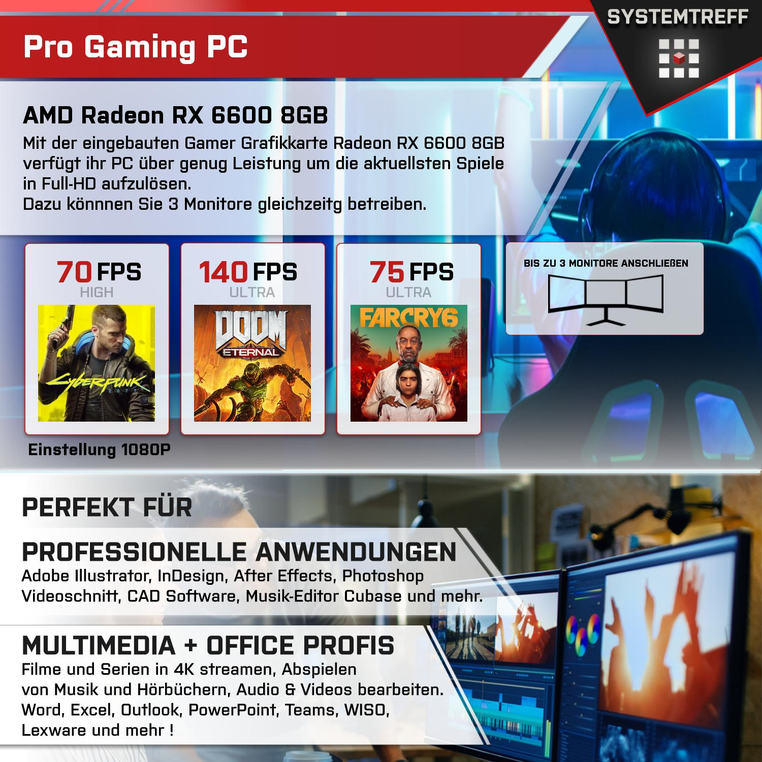 SYSTEMTREFF Gaming Komplett AMD mSSD, 5 Prozessor, 16 Ryzen 8 RX PC 8GB 6600 GB Komplett GB RAM, Radeon GDDR6, GB 1000 mit AMD 5600, 5600