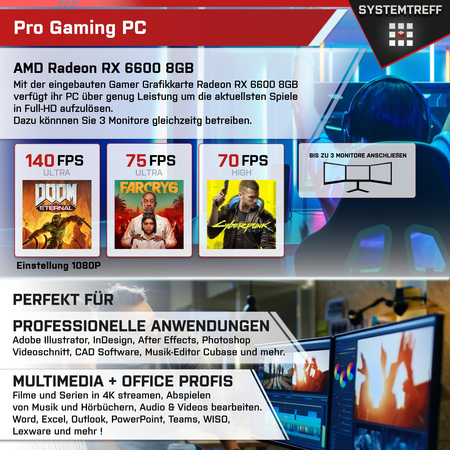 SYSTEMTREFF Gaming Komplett AMD Ryzen 512 GB Radeon GDDR6, AMD GB RX mSSD, 7600X mit 7600X, 8GB Prozessor, PC 8 Komplett GB 5 16 6600 RAM