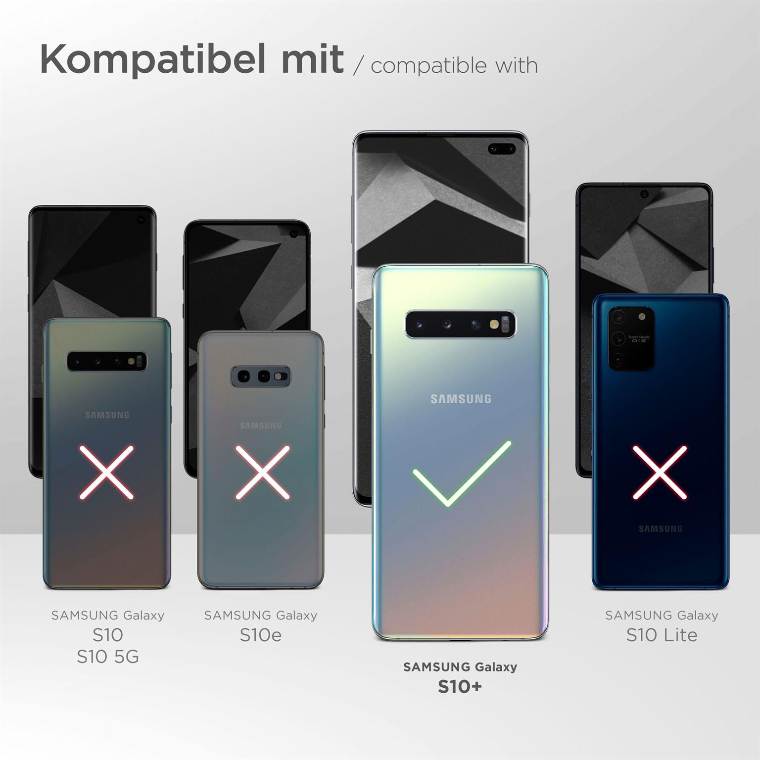 Das Bild zeigt Telefone. Ein Samsung Galaxy S10+ ist kompatibel. Andere nicht.
