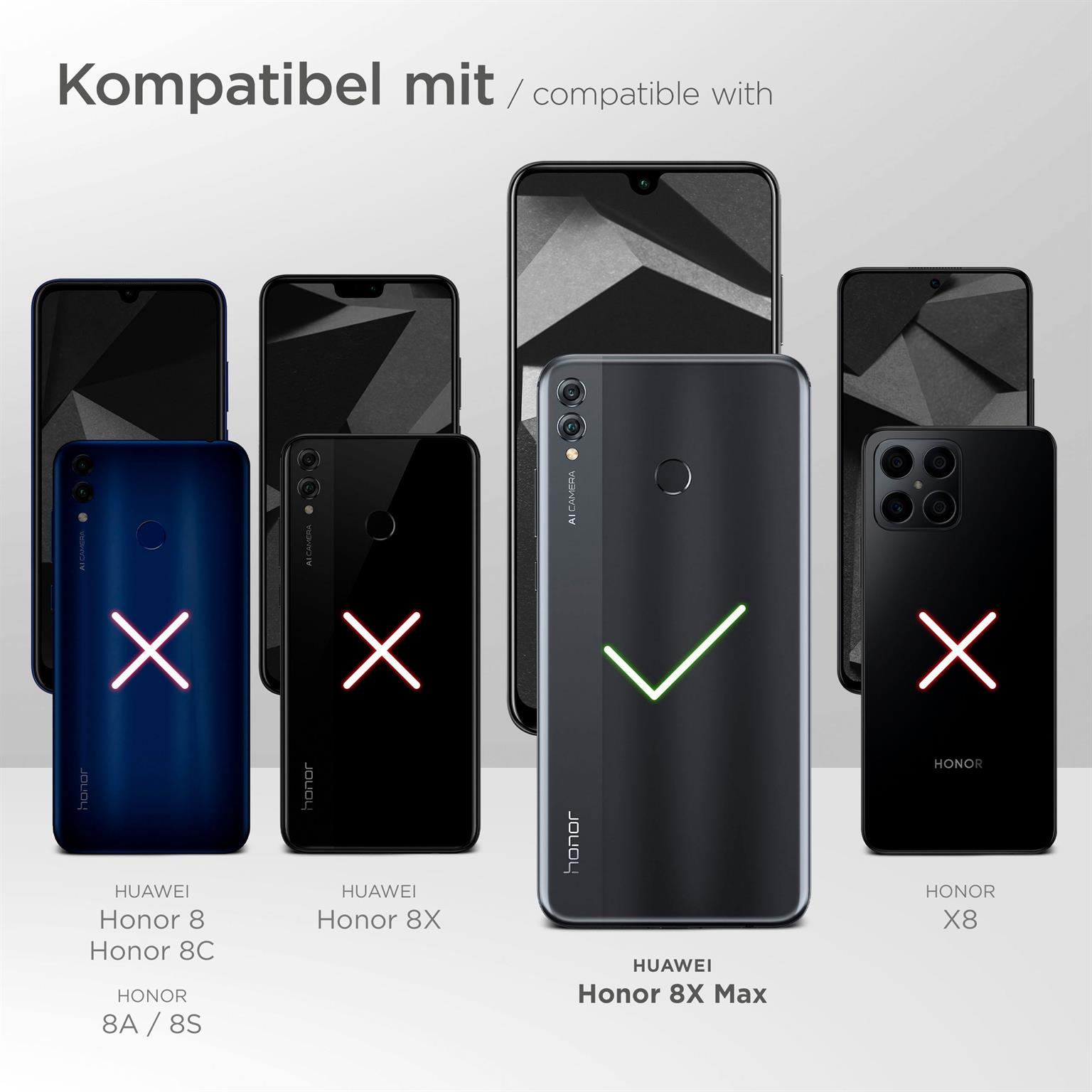 Bild zeigt Smartphones mit schwarzen Hüllen. Eines hat einen grünen Haken, andere rote X's.
