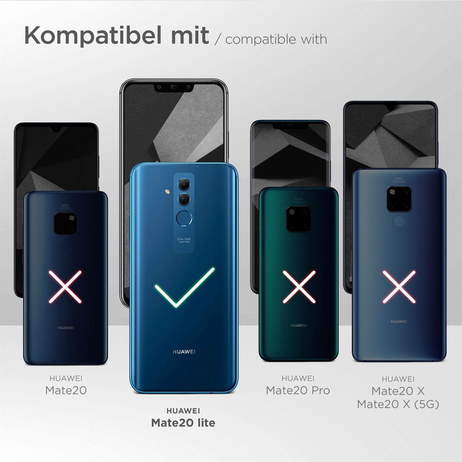 Schwarze Telefone mit Häkchen und roten X-Markierungen und Text „Kompatibel mit“ auf weißem Hintergrund.