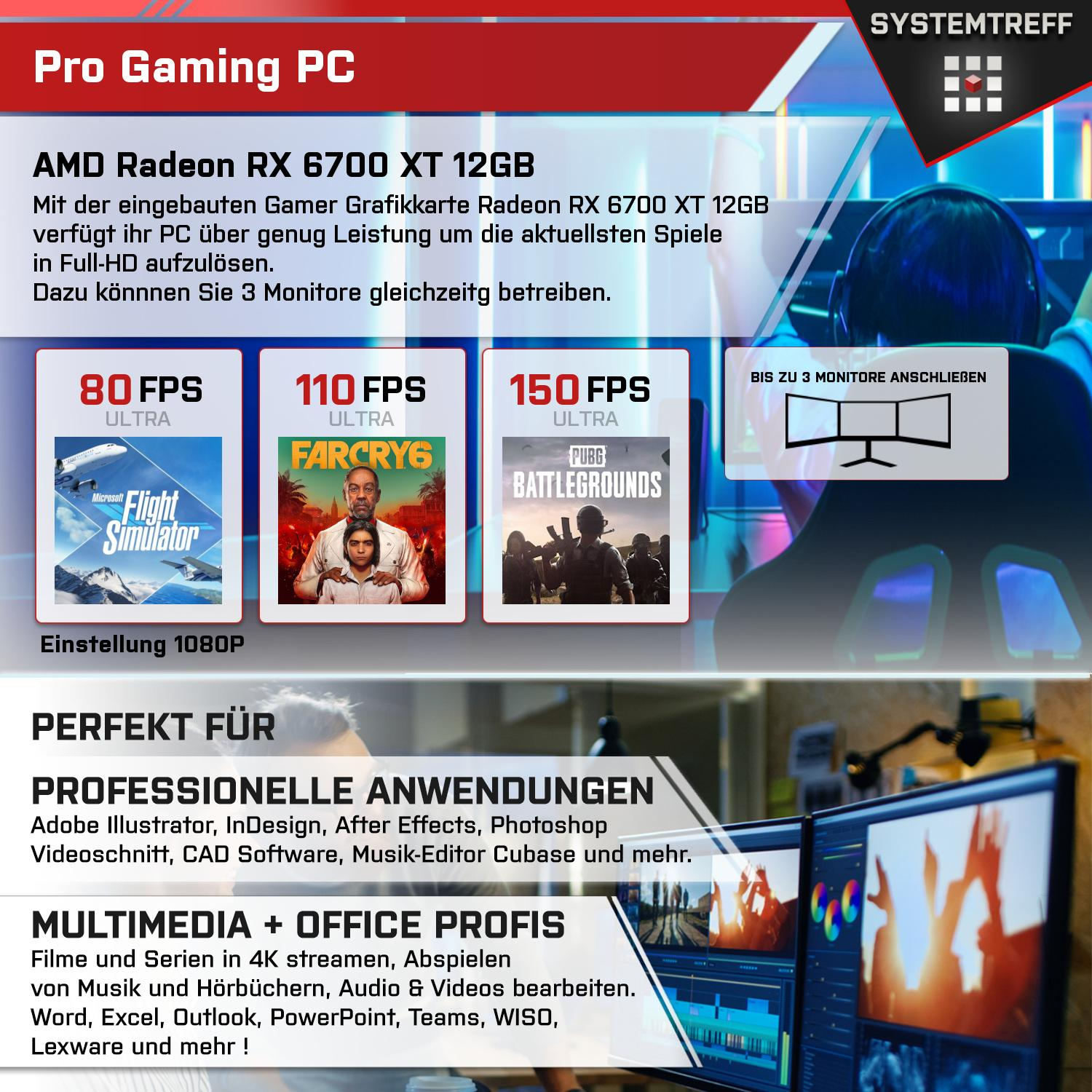 SYSTEMTREFF Gaming RX Komplett 9 XT Prozessor, 5900X, GB 1000 12GB Radeon GB AMD Ryzen Komplett mSSD, 32 12 PC GB mit 5900X AMD RAM, GDDR6, 6700