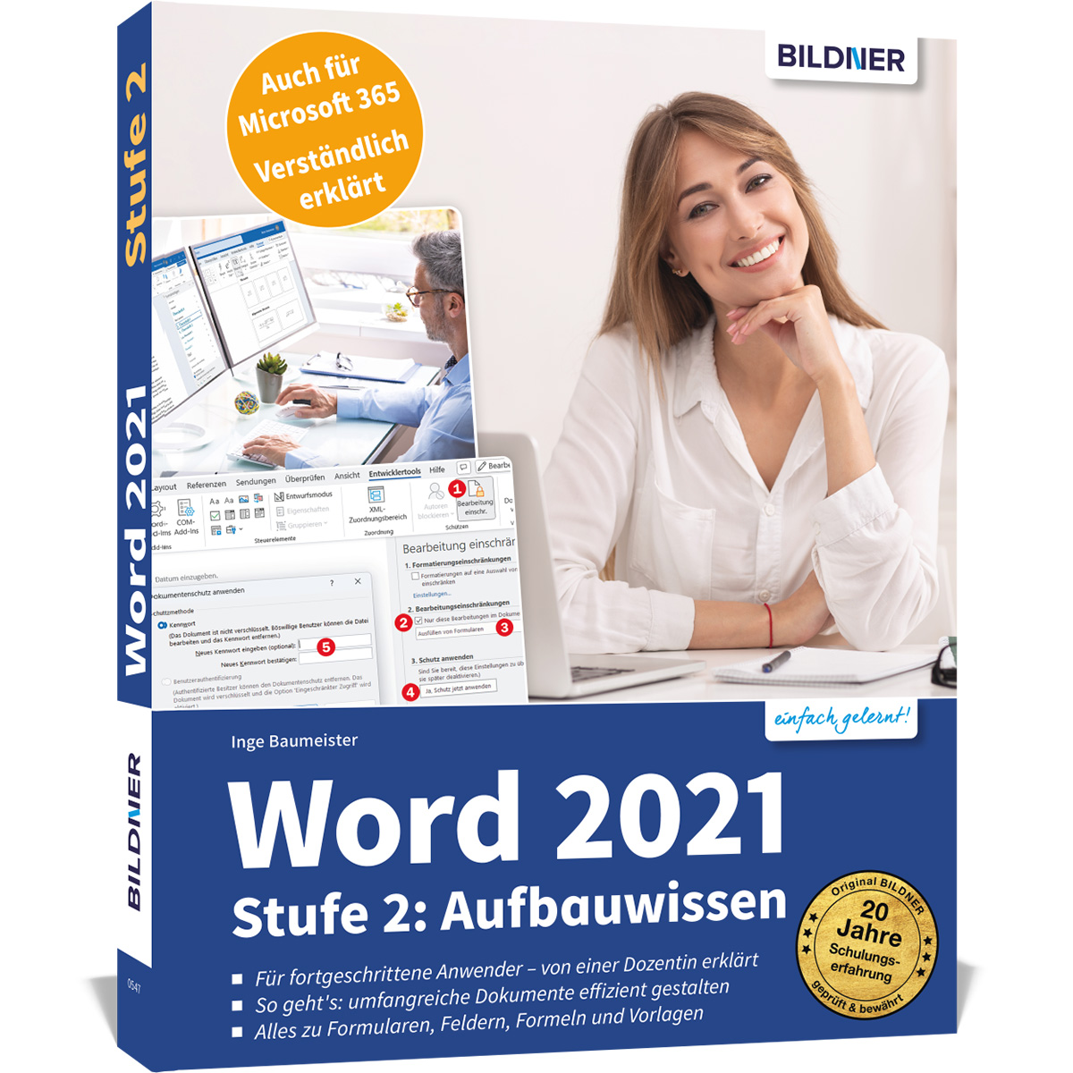 Ein Buchcover zeigt eine Frau und einen Computerbildschirm mit einem Dokument.
