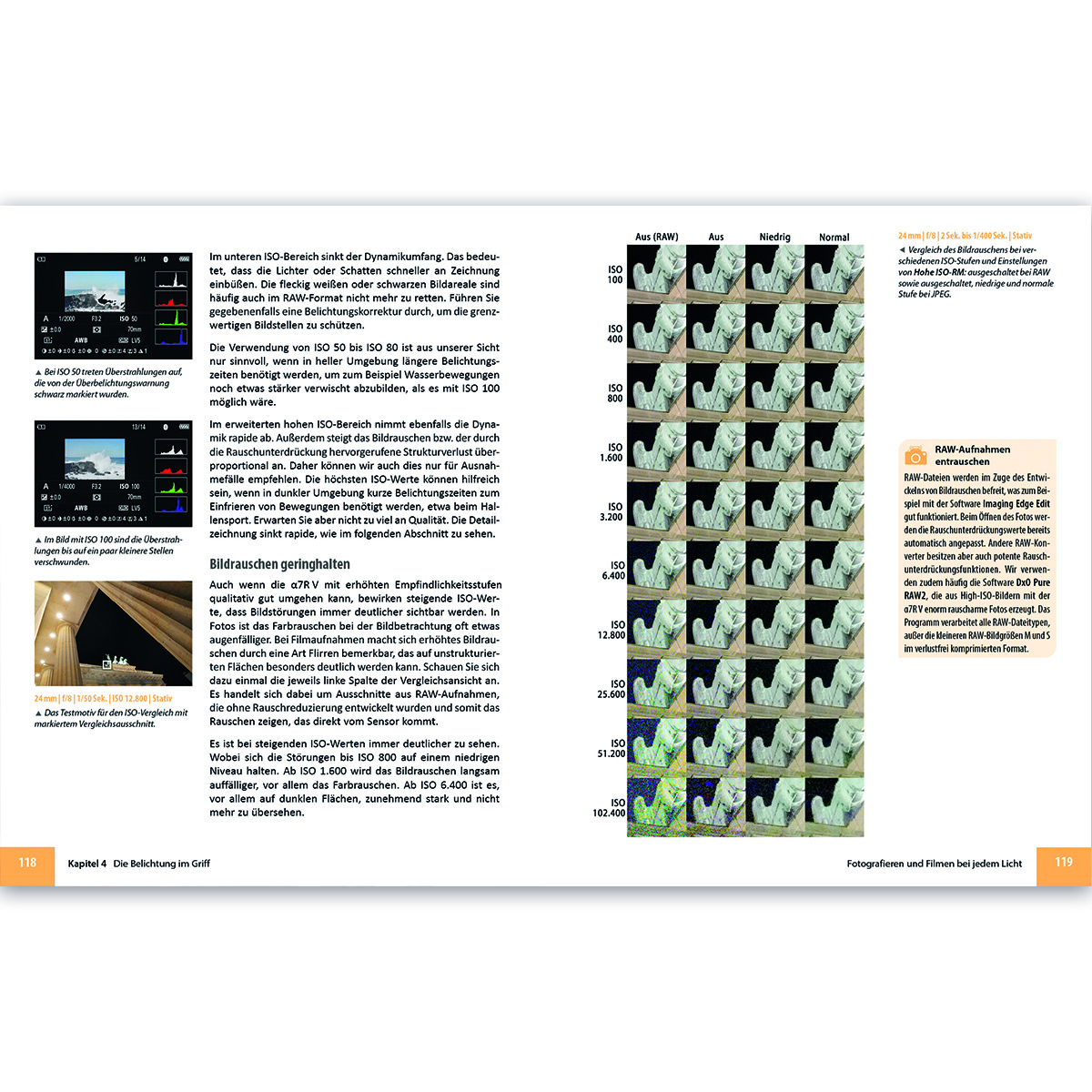 Eine Buchseite mit Text und Diagrammen über Fotografie. Die Seite stammt aus einem Fotografiebuch.