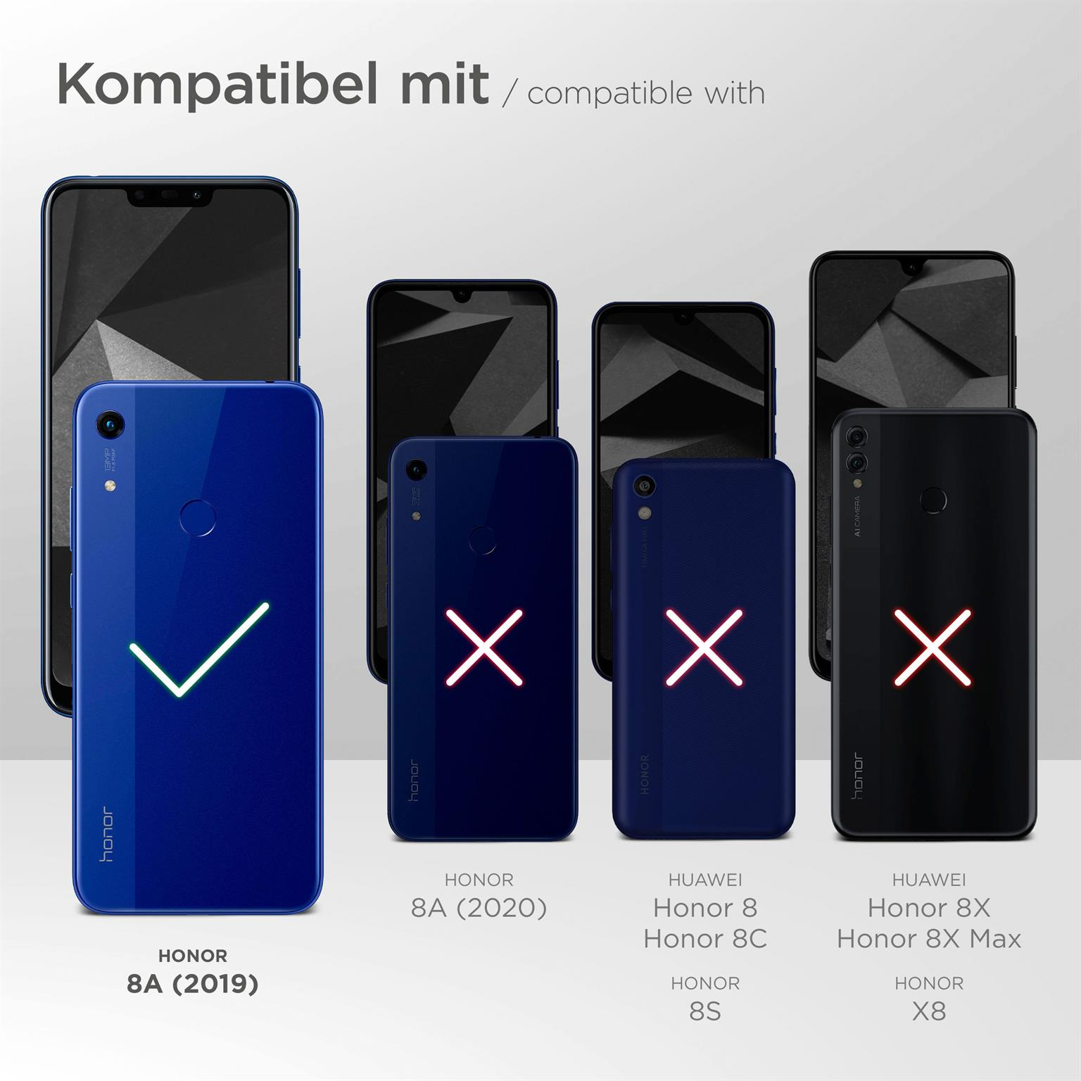 Honor Smartphone-Hüllenvergleich, zeigt kompatible Modelle mit Häkchen und Kreuzen.