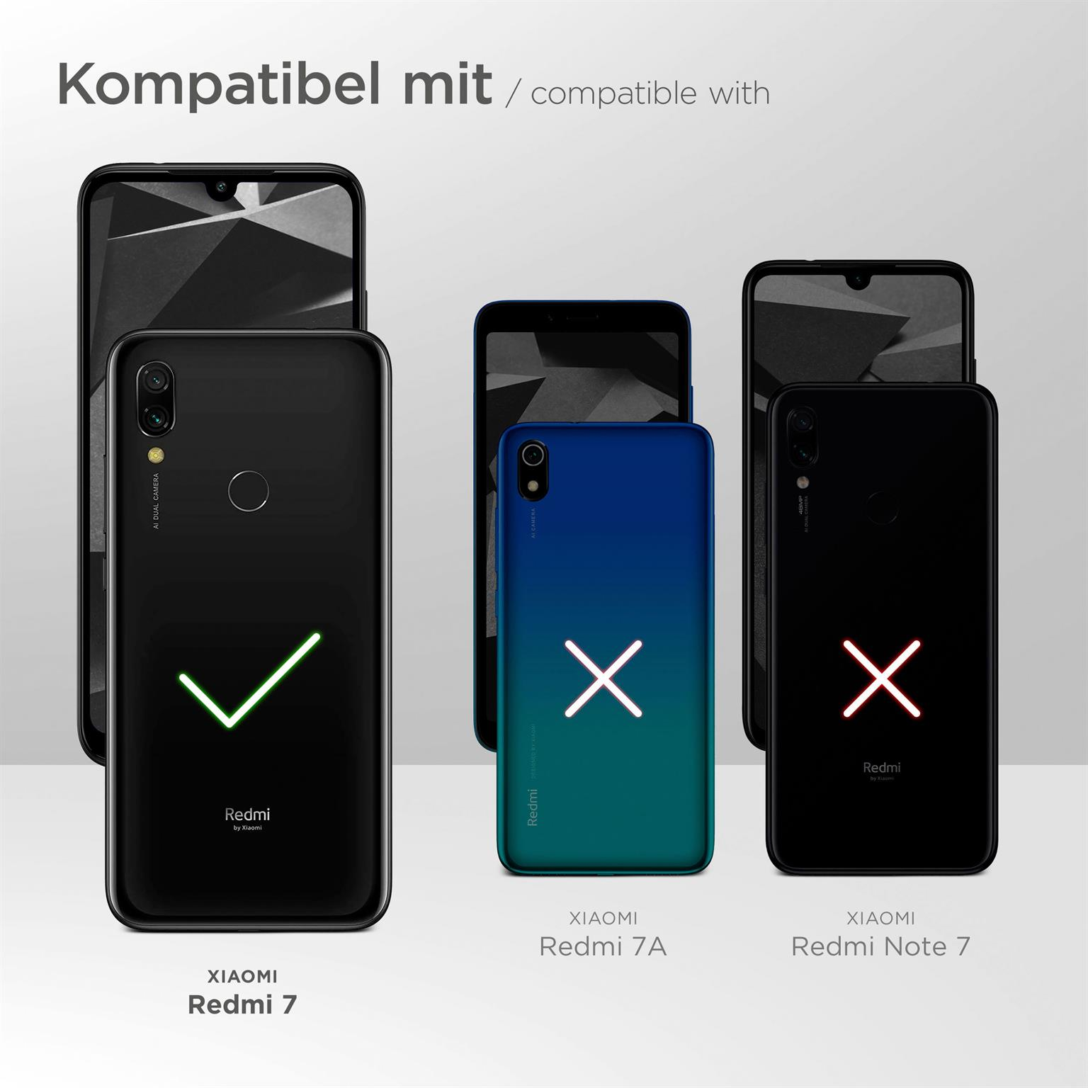 Telefone mit Hüllen, eins mit Häkchen, zwei mit X. Text: Kompatibel mit, Redmi-Modellen.
